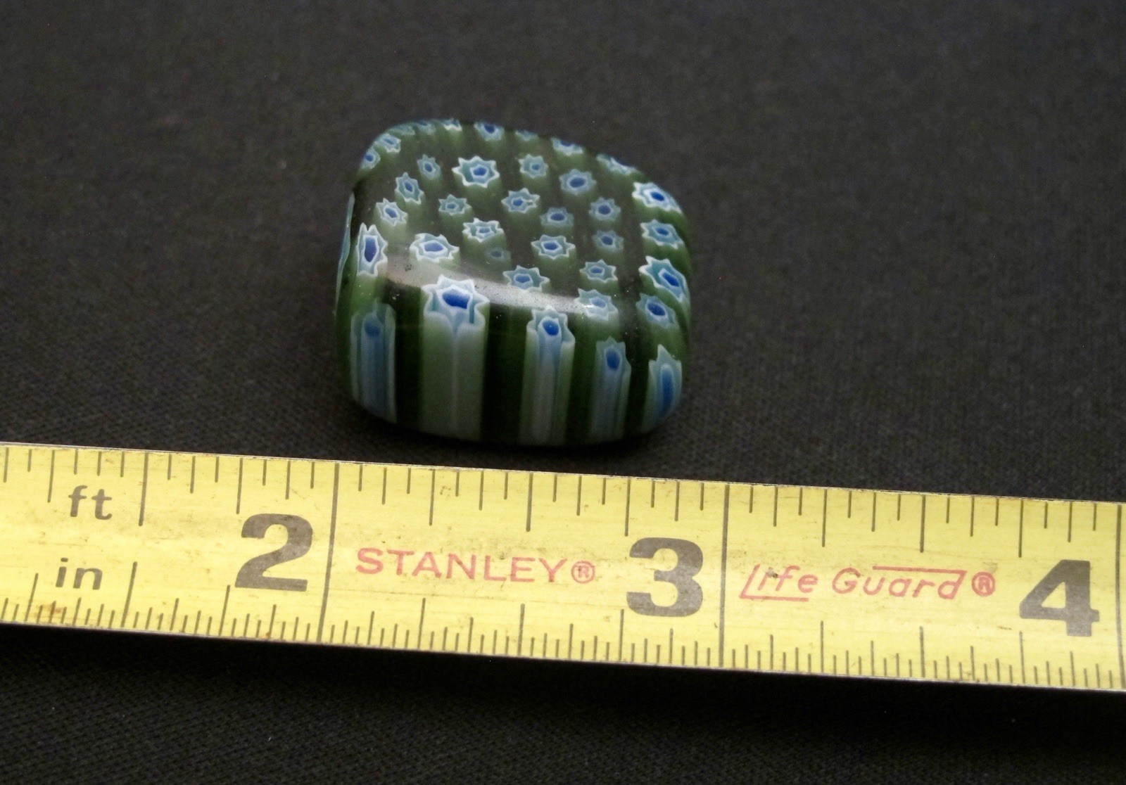 “ITALY”Vtg Murano Millefiori Glass multi-colored floral Bead Green & Blue Pillow
