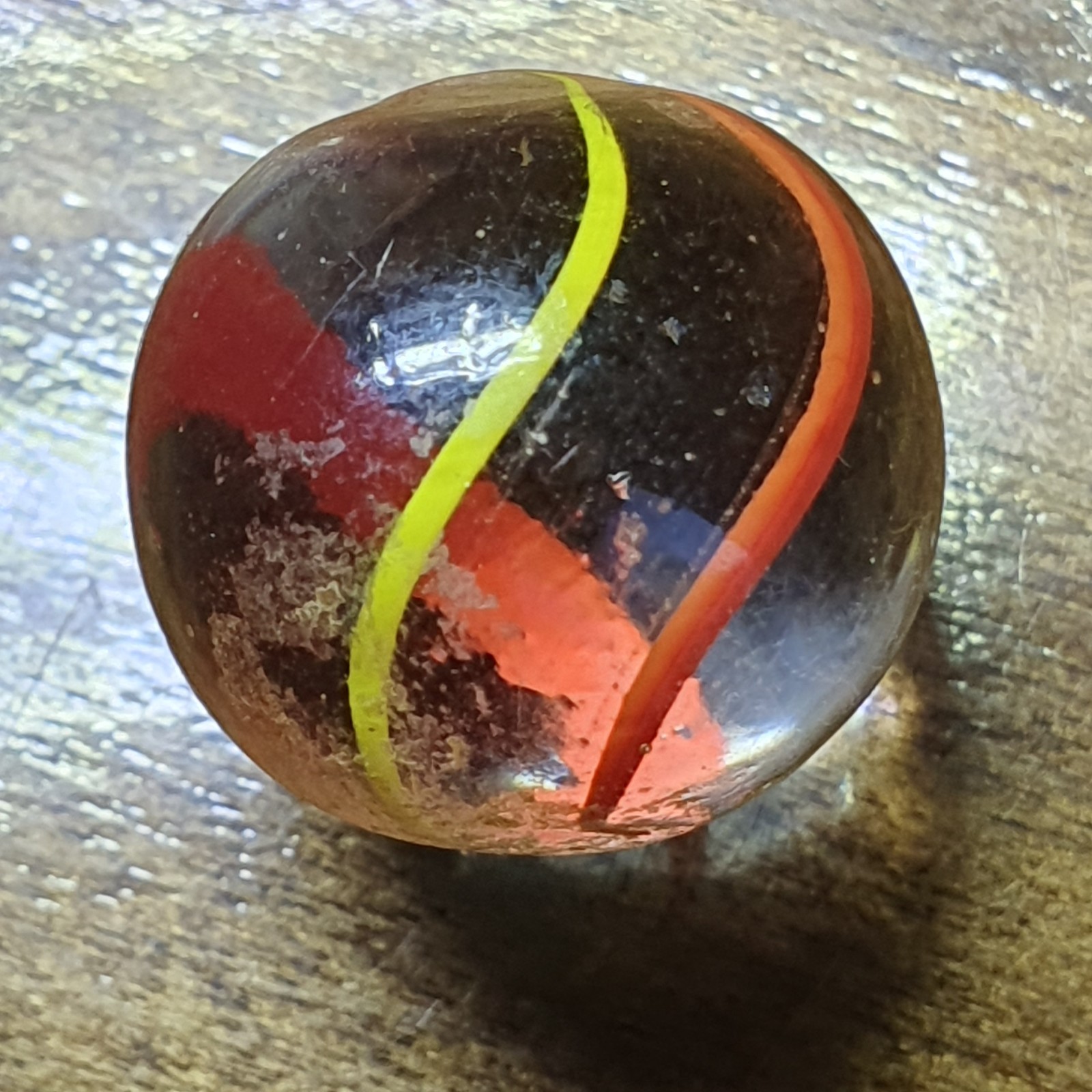 Antique Handmade German Coreless Swirl 15mm (19/32”) Marble Red Orange Yellow