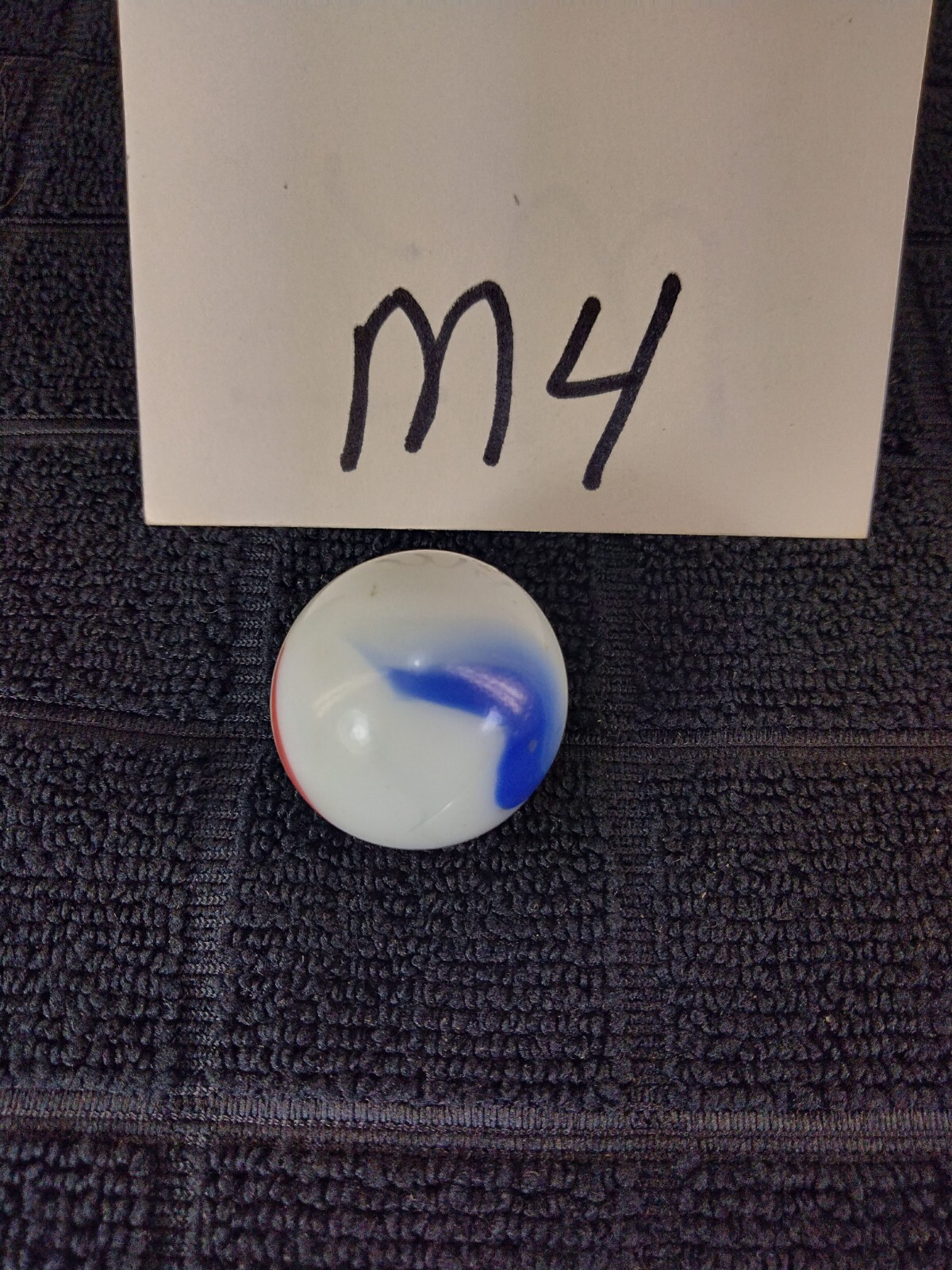 Vintage Shooter Marble Blue White Yellow Red Swirl Opaque Glass 1.02