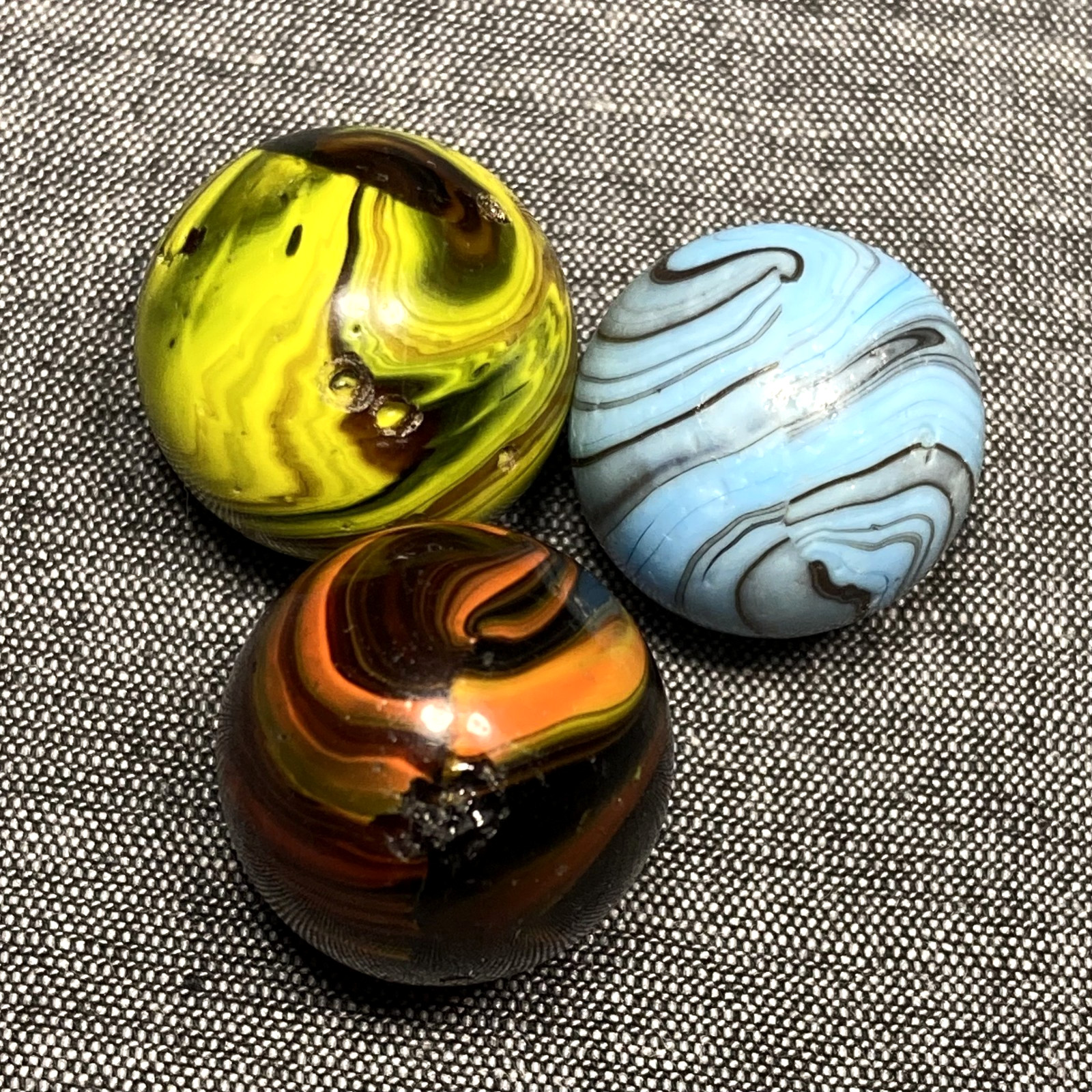 3 CHRISTENSEN “STRIPED OPAQUE” MARBLES, NM-