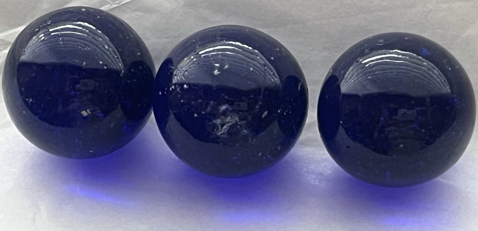 Three Vintage Cobalt Blue Shooter Marbles