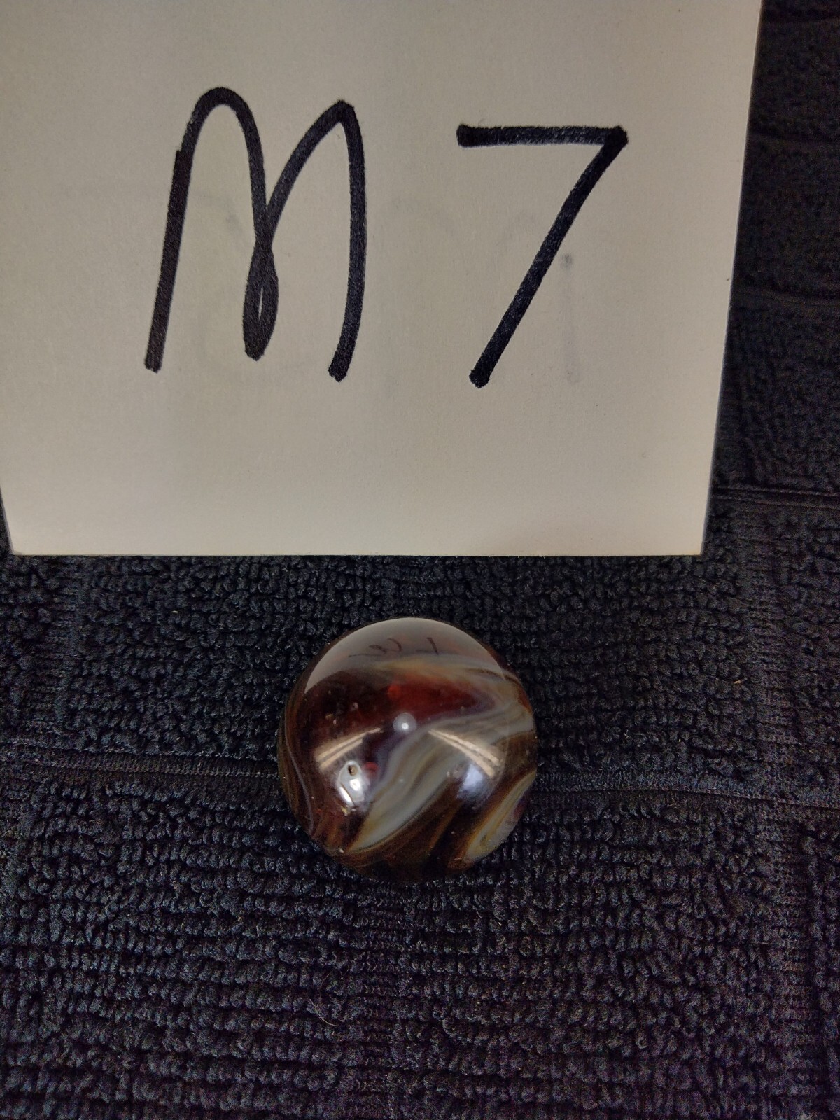 Vintage Shooter Marble Amber Butterscotch Brown White Swirl Opaque Glass .922