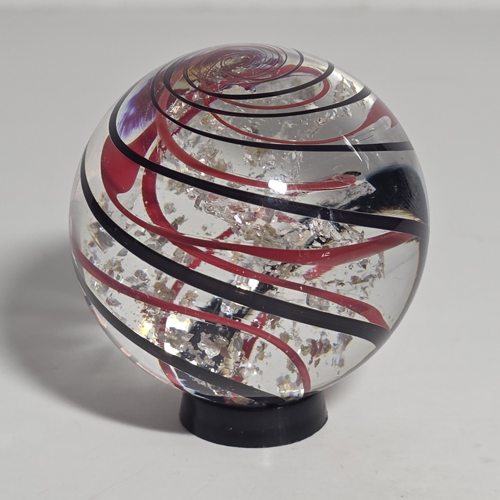 Scott Meyer Hinkle Glass 2006 Red Black Zigzag Swirl Art Marble 1.6″ Signed
