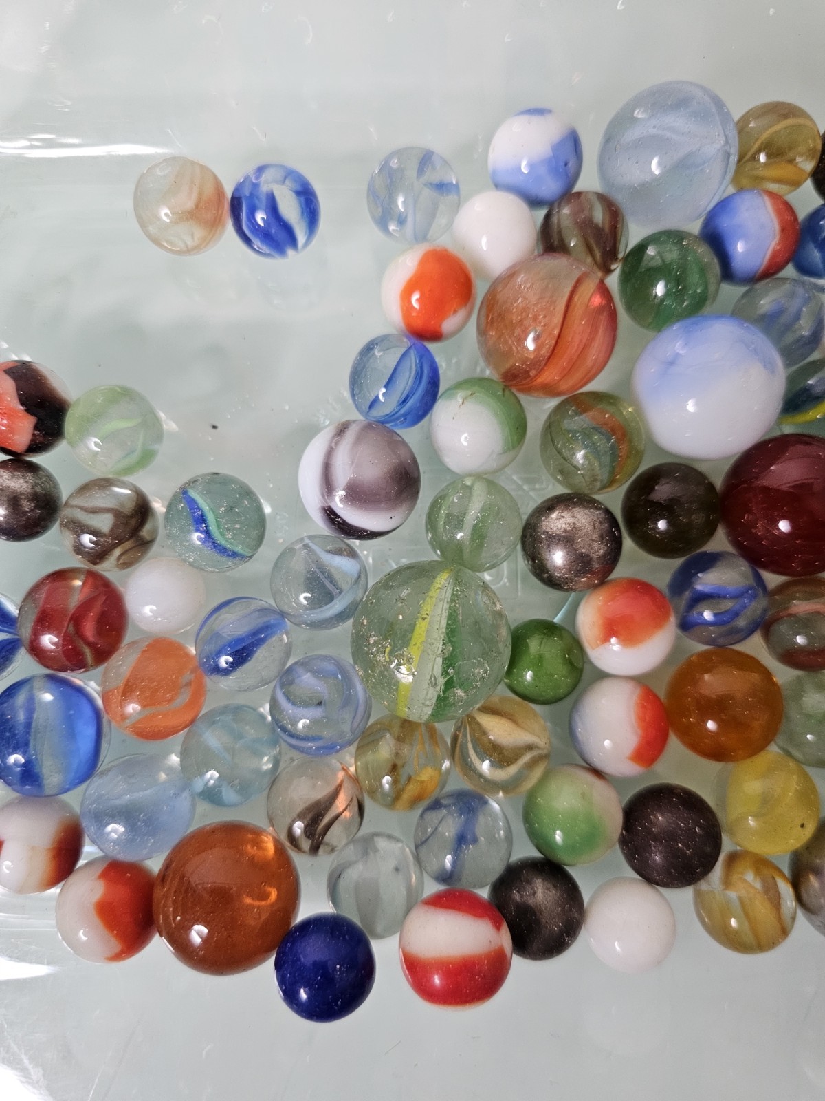 Vintage Mixed Glass Marble & Metal Lot with Original Suede Drawstring Pouch