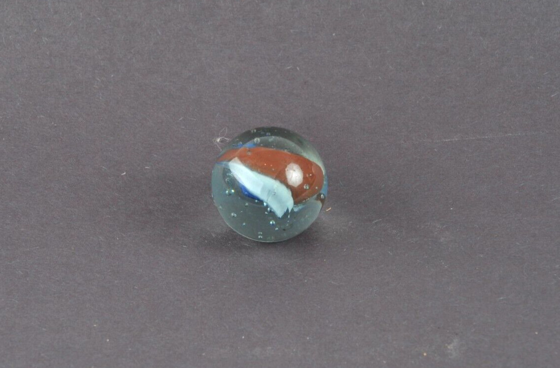 Vintage Asian 5? 3? VANE Red White Blue 1″ Shooter Green Tint Cat’s Eye Marble