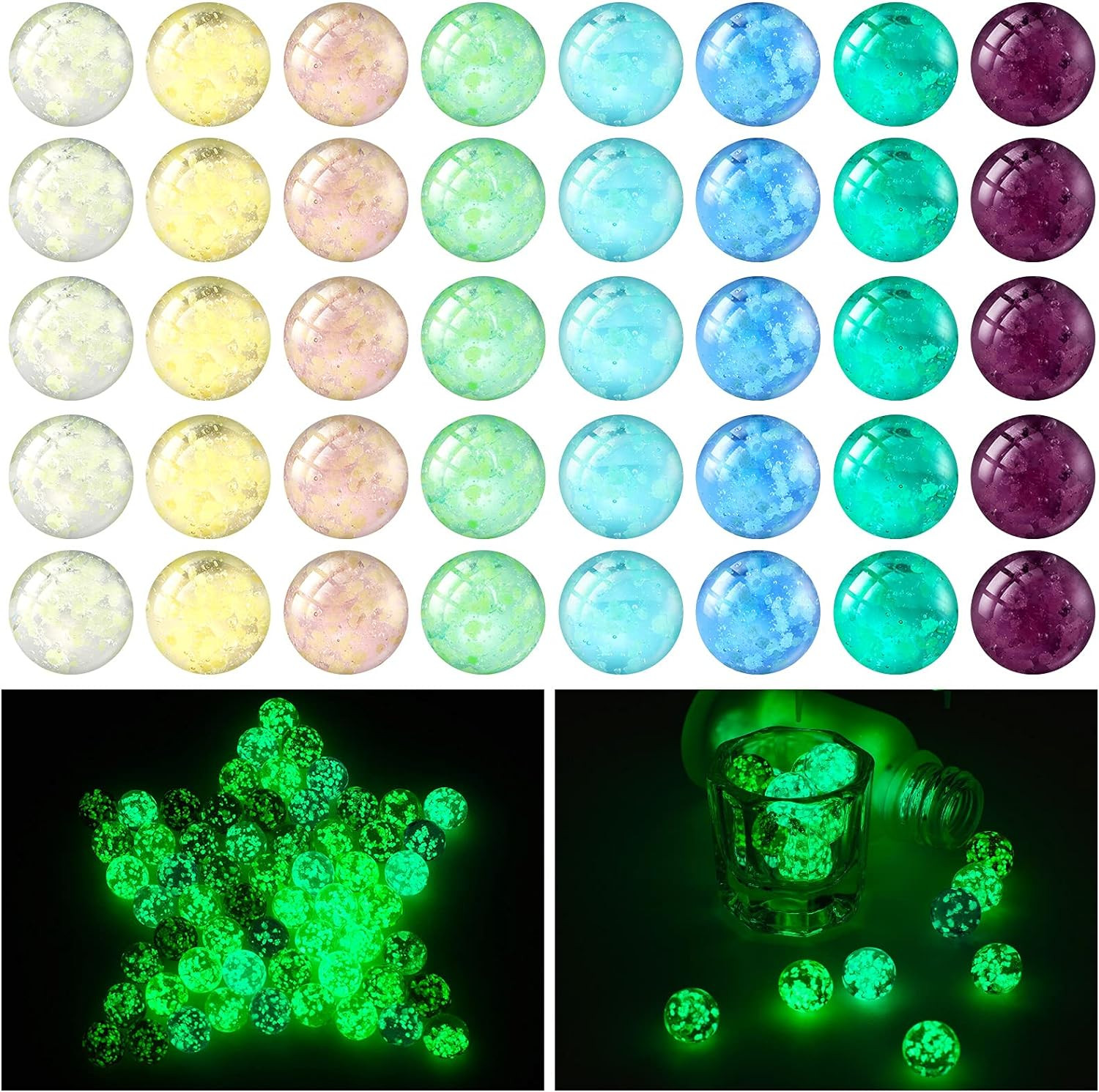 48 Pieces Marbles Glow in the Dark for Kids Mixed Colors Luminous Glass Marbles