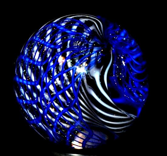 JAMES ALLOWAY GLASS MARBLE/1.327″-DICHROIC CANE SUPERNOVA #208-4 CANES FILIGRANA