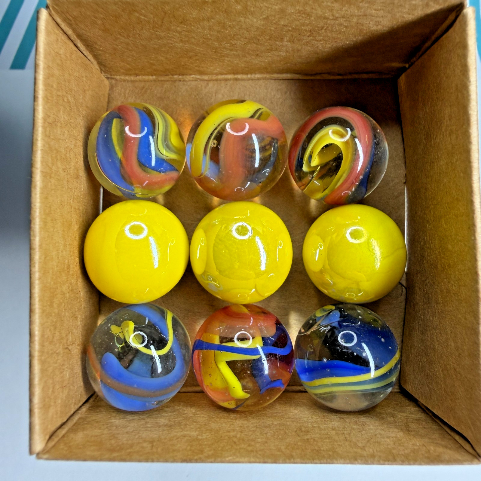 9 Lot Fiesta Yellow Opal Marble Collection by Vintage Marbles 16mm 5/8″ Swirls