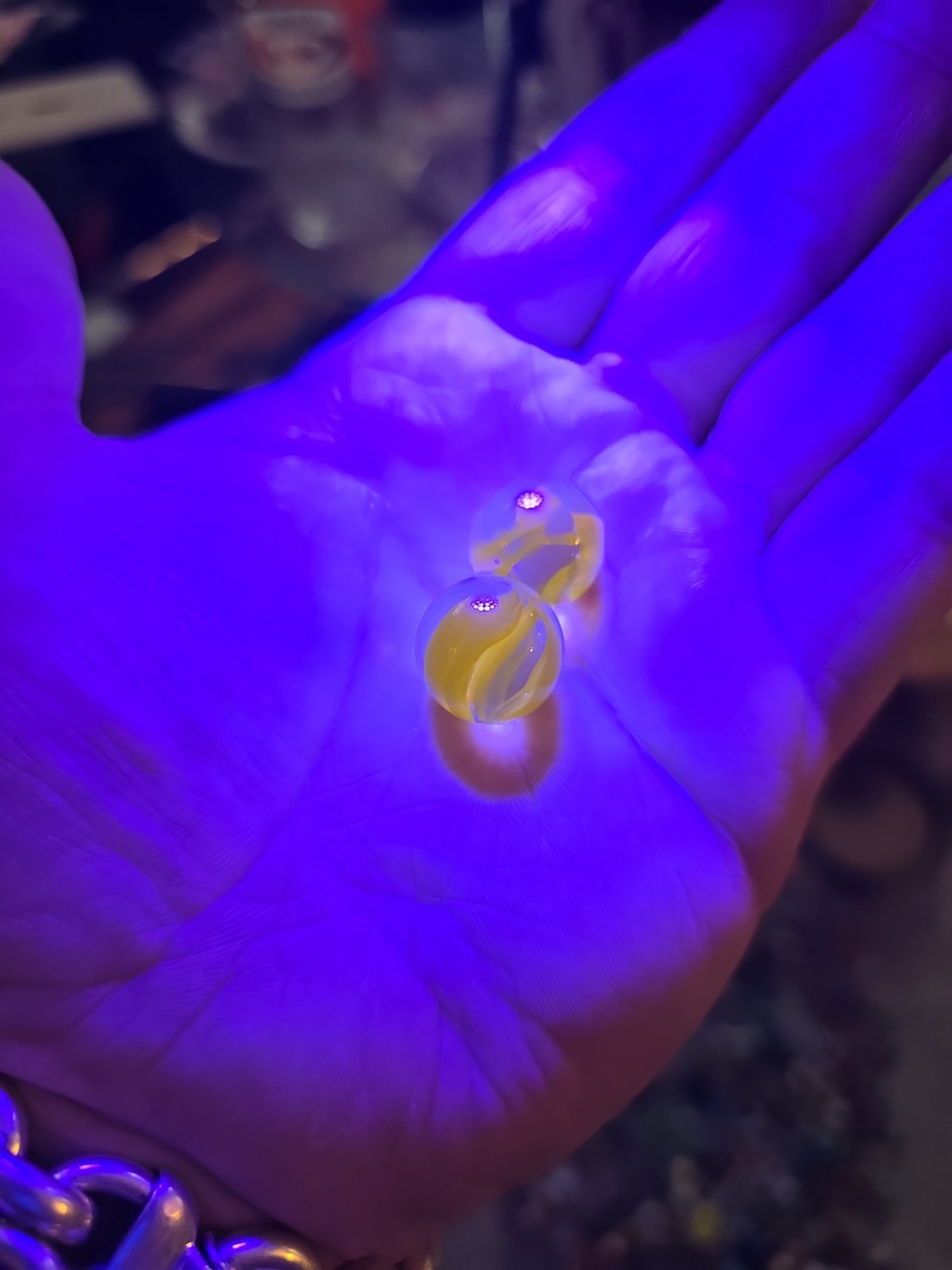 Vitro .6″ Agate Glass Yellow Cats Eye Marbles Lot Of 2 Antique Cadmium Glow