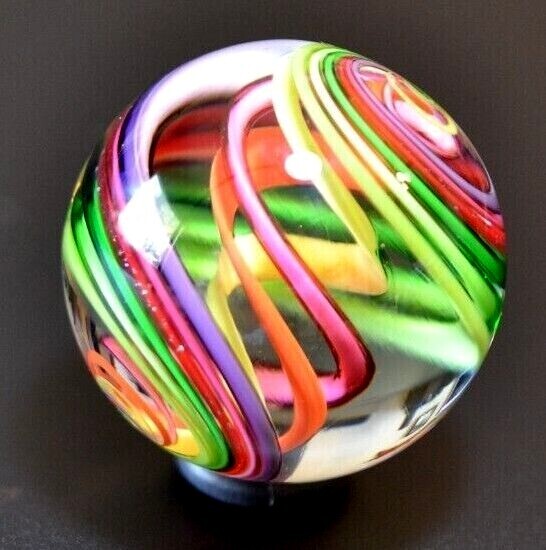 EDDIE SEESE GLASS MARBLE/1.526″-SPRINGTIME CYCLONE-YELLOW,,MAGENTA DICHROIC,ORG+