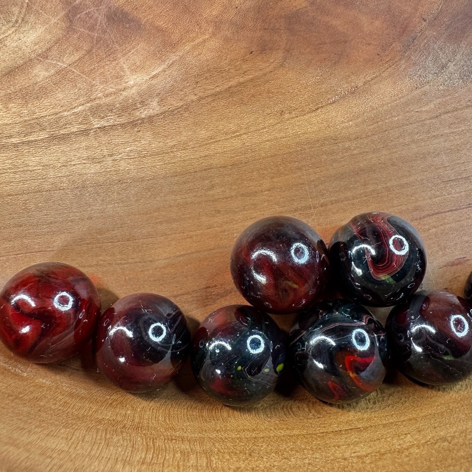 Jabo Joker Dark Knight Marbles Lot 9 Oxblood Aventurine Swirl Glass 3/4″ 9pc Set