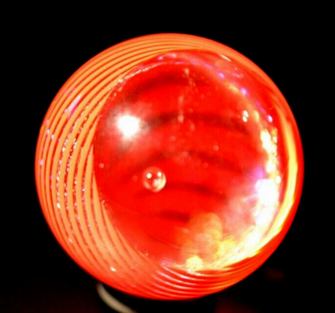 JAMES ALLOWAY GLASS MARBLE/1.372″-DICHROIC RED VORTEX #3528-GRASS,ORANGE,VIOLET+