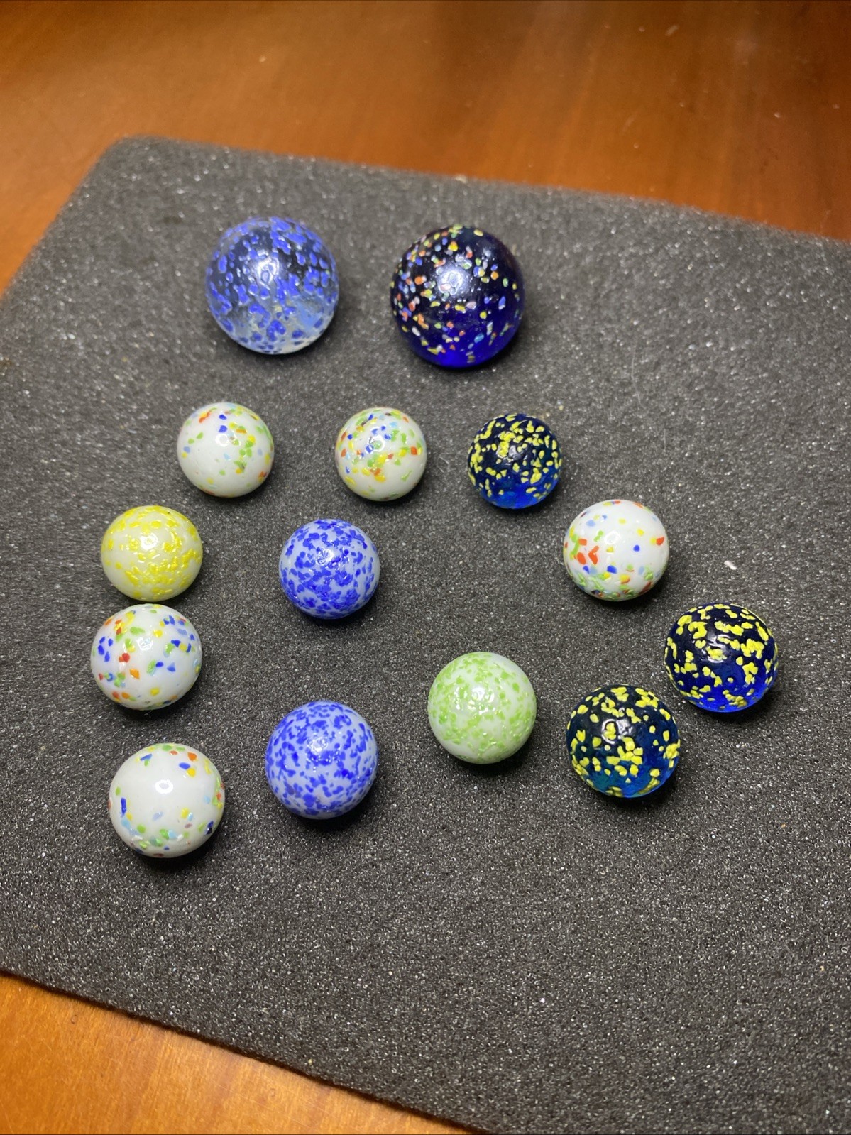 14 Vintage Glass Confetti Multi-Color Speckled Marbles Including 2 Shooters