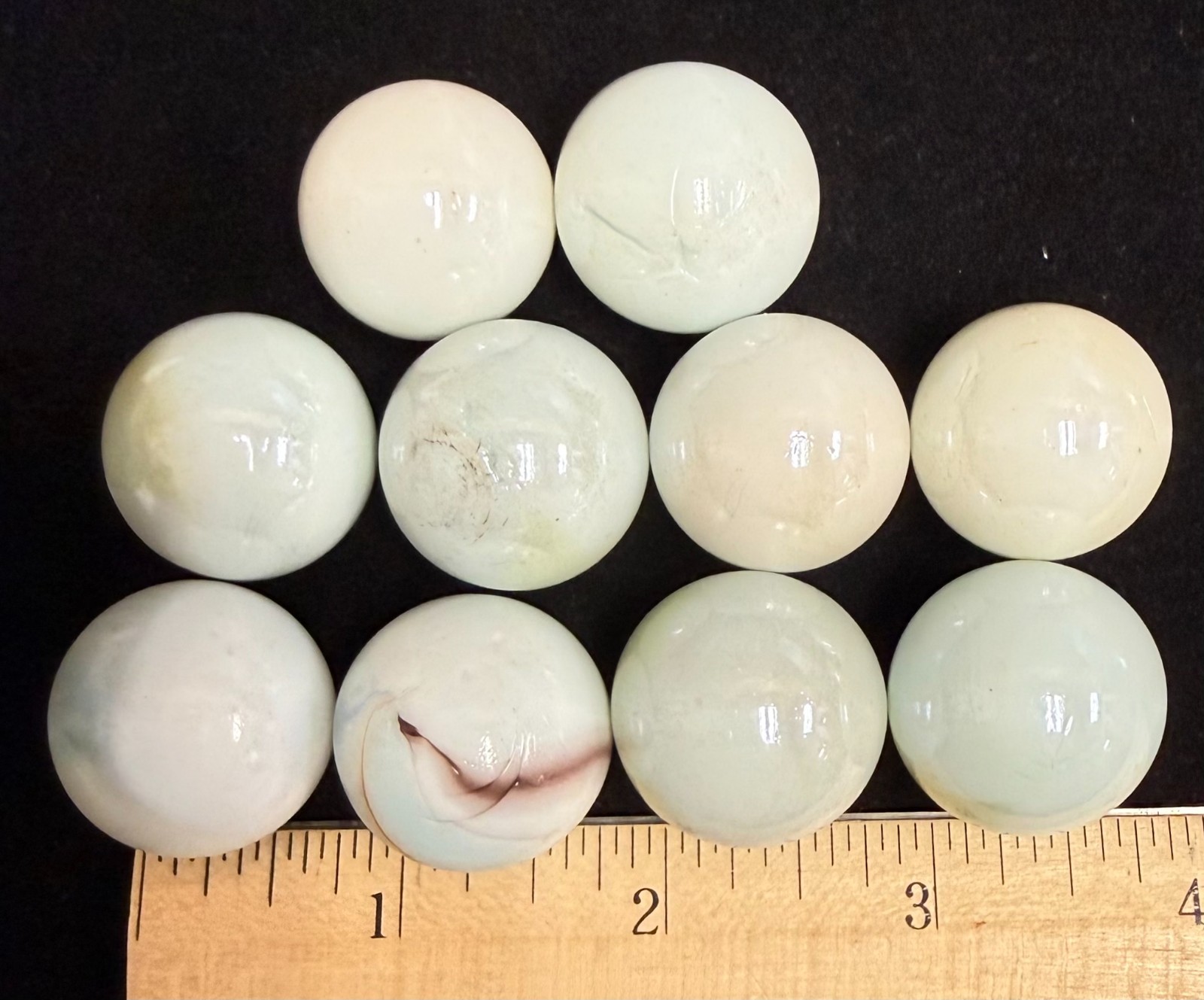 Vintage Glass Marbles White, 24mm, 1 inch Approximately, Set of 10