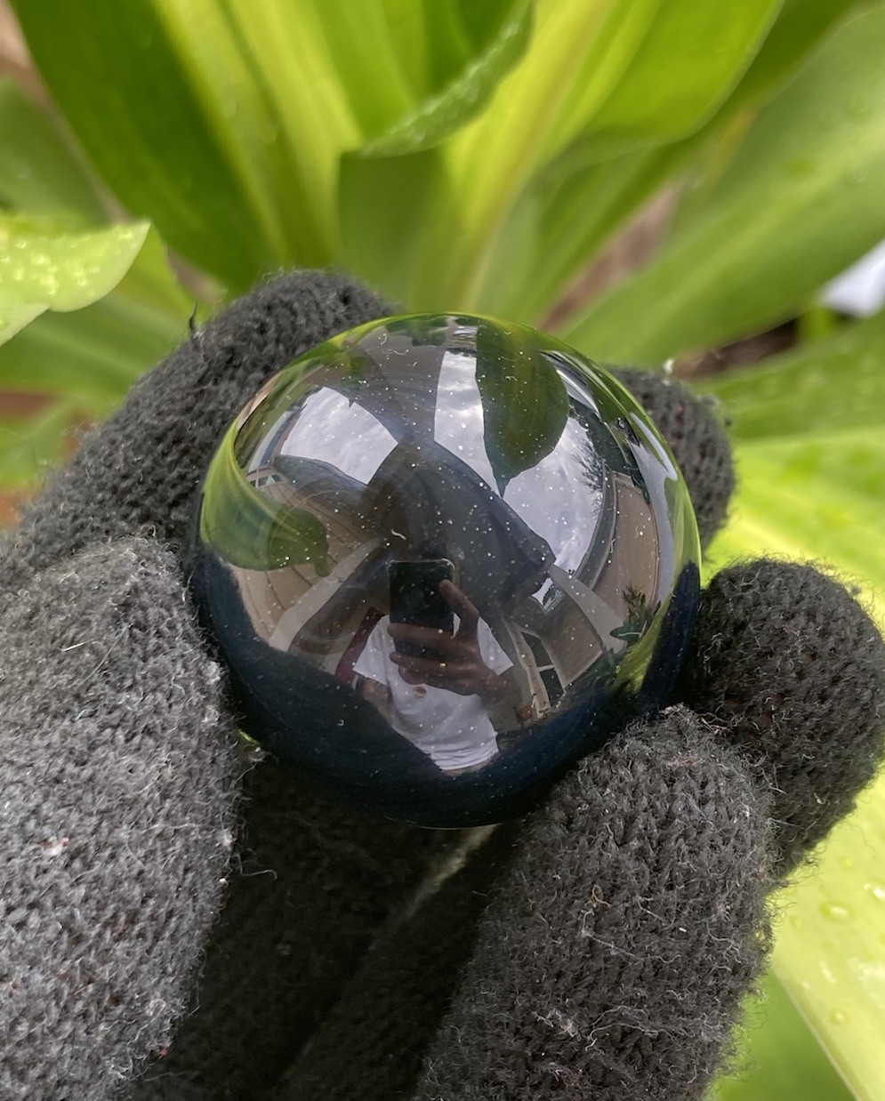 Glass Boro Marble 38mm Black Opal Candy Apple Red Dichro Swirl Hand made Art