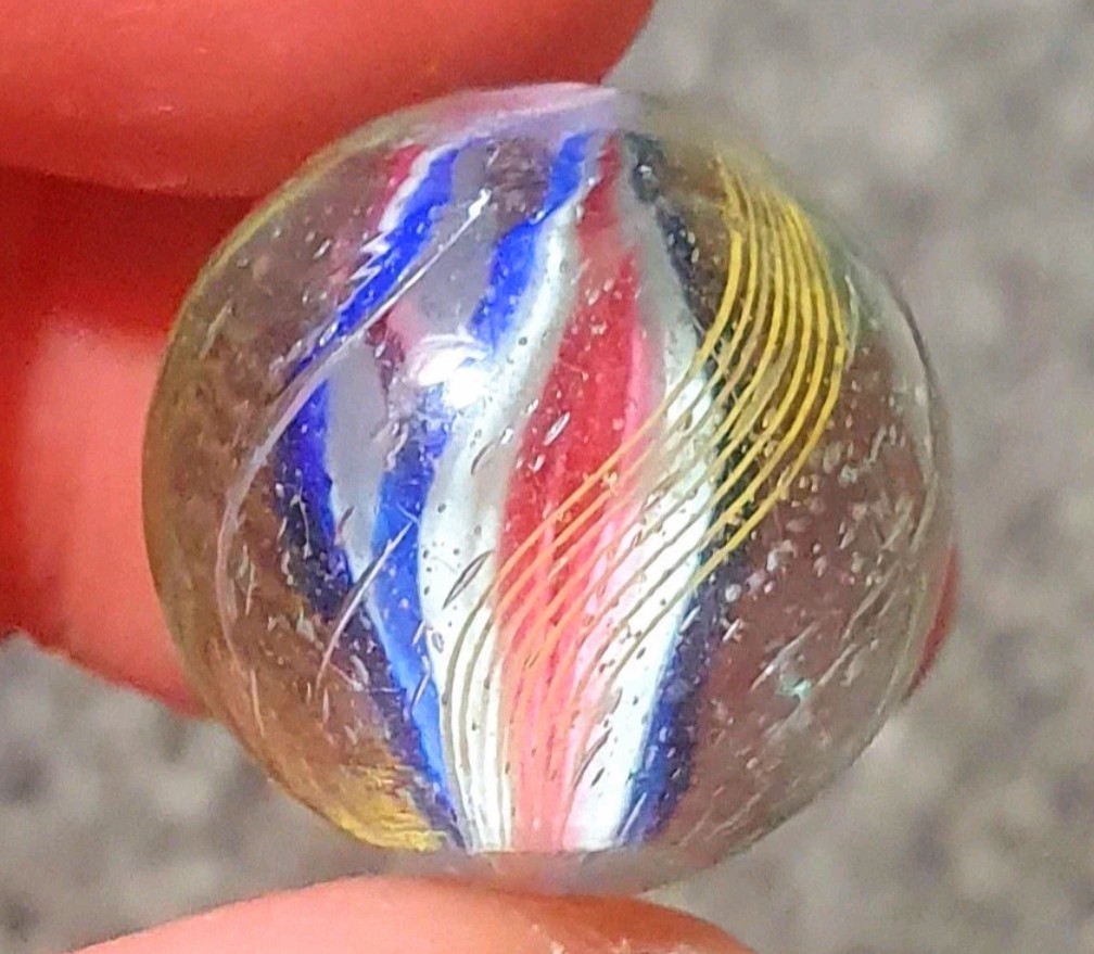 25/32″- Gorgeous Shooter Peppermint Double Ribbon German Handmade Marbles MINT