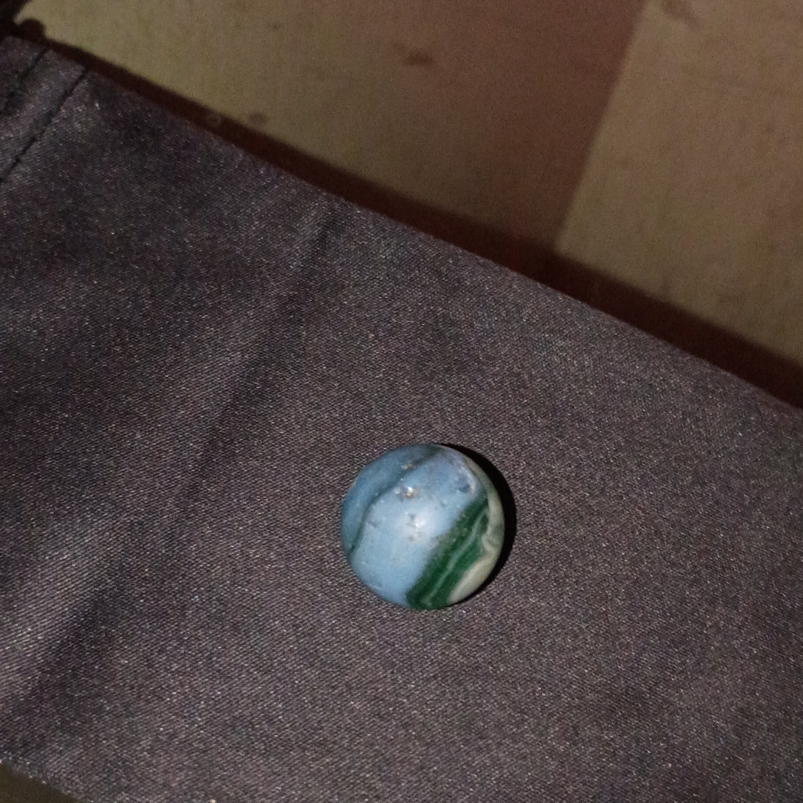 Single Glass Swirl Toy Marble, Blue Green & White Swirl Design