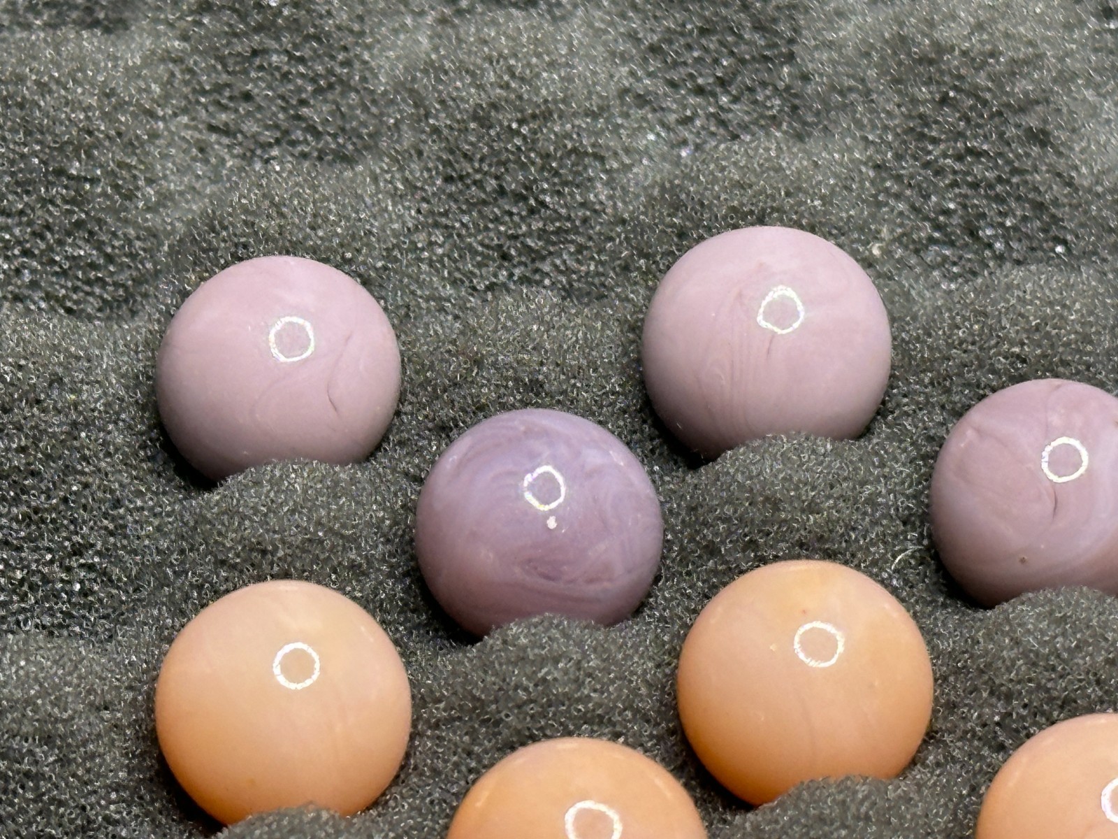 (18) Small Vintage Lavender Purple & Peach Cream Solid Playing Marbles Lot