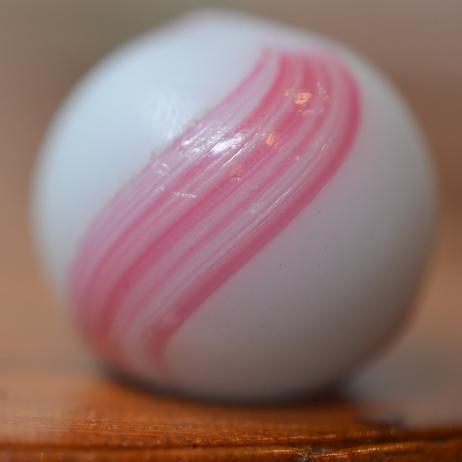 Handmade Pink Banded Opaque Marble, 11/16 in, Near Mint, Germany 1860-1920 S1507