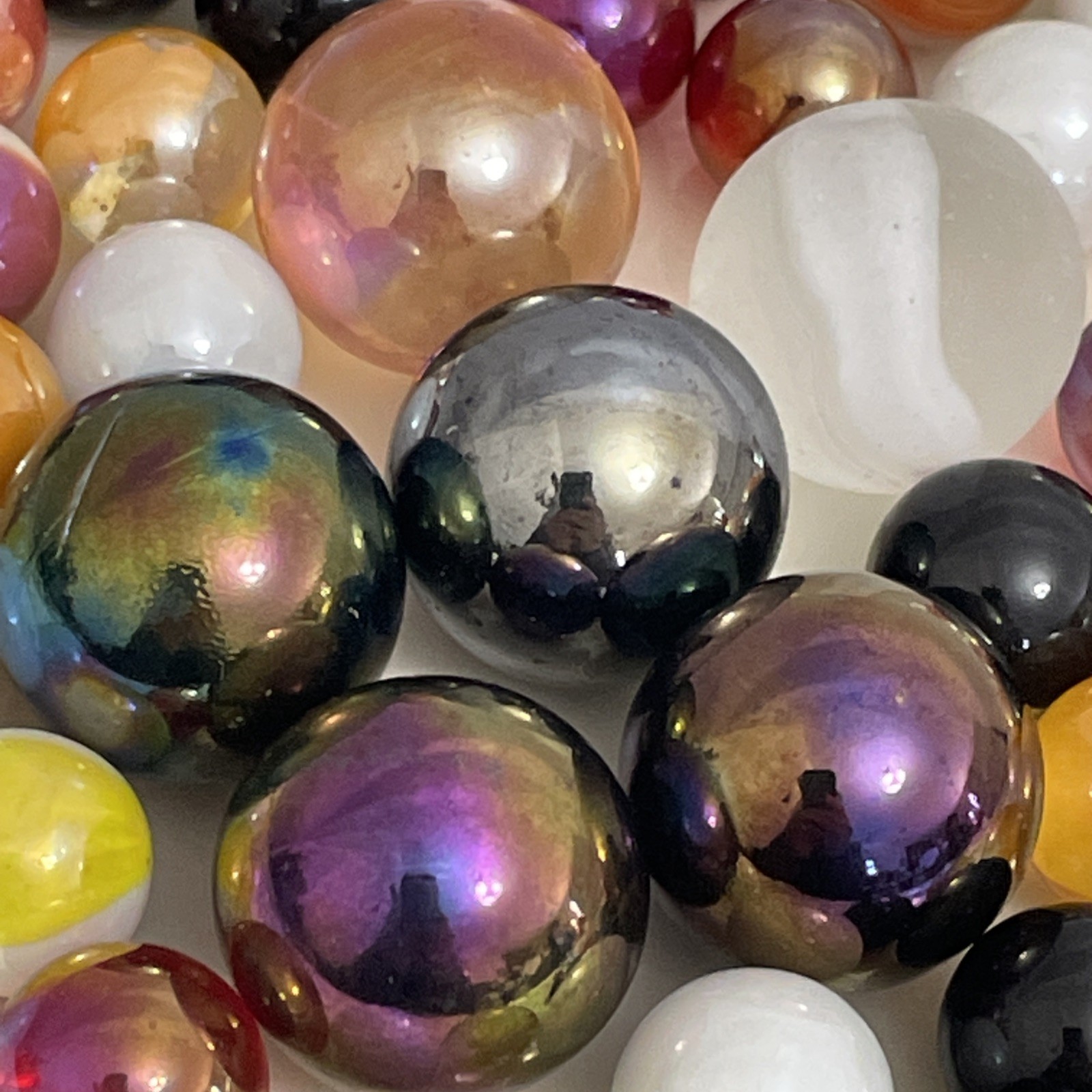Vintage Estate Glass Marbles Lot – Iridescent, Cat’s Eye, + Other 45Pc