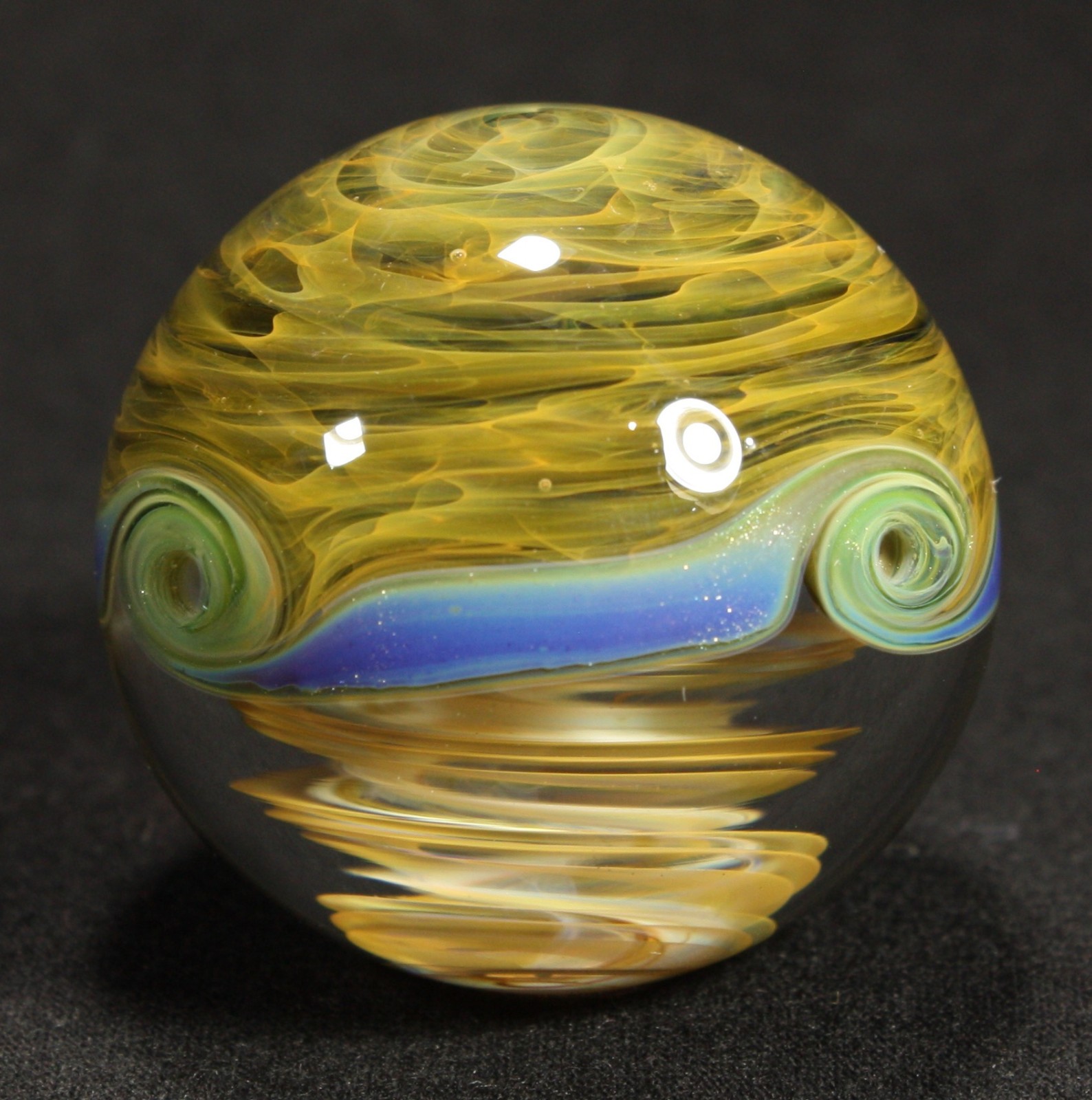 Juba Glass Handmade Marble 1.60″ Boro Lampwork Art 24K Gold and Silver Fume