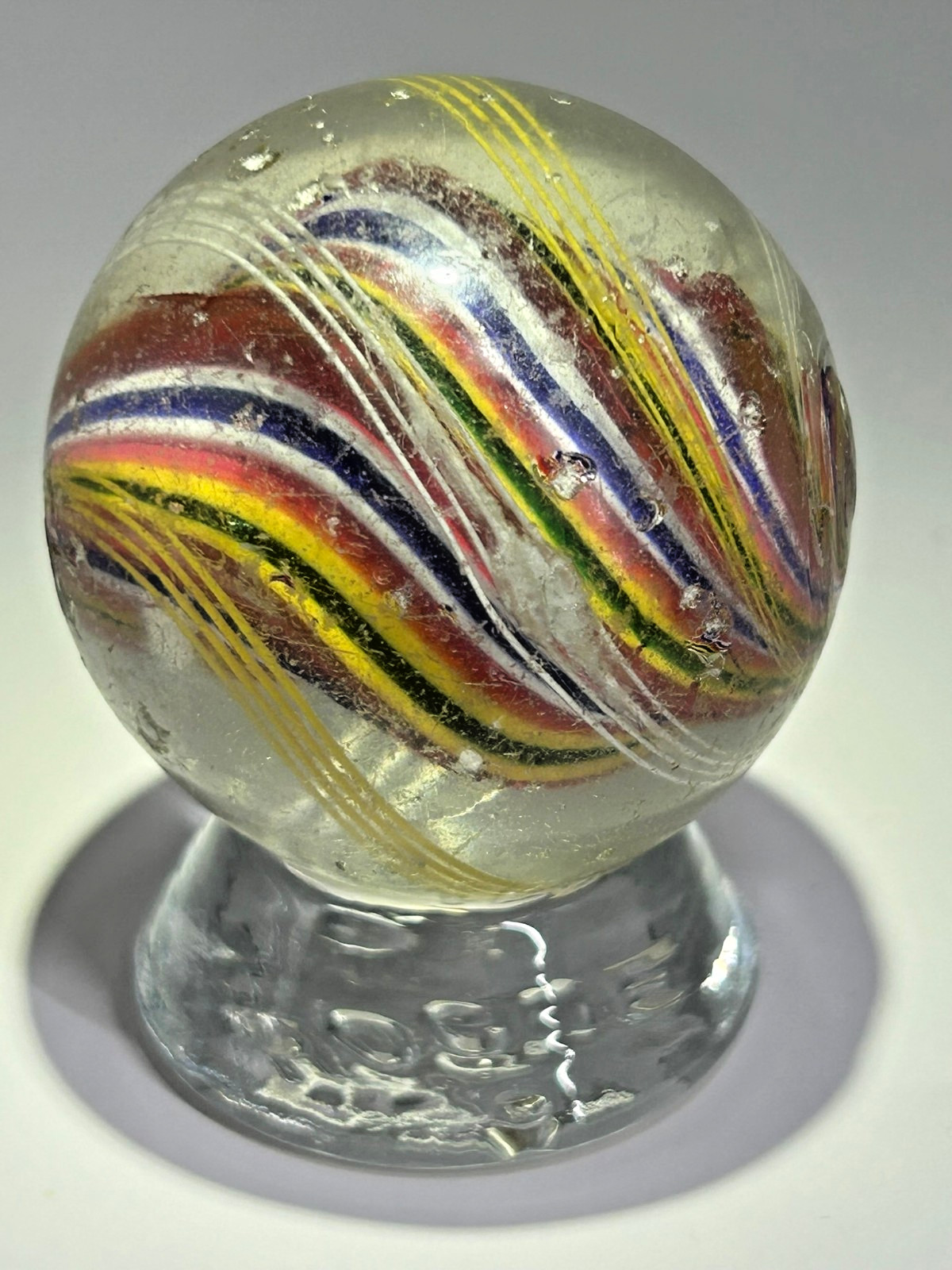 Antique German Divided Core Marble w/ Latticino Clusters 1-27/32″ NM E3.18