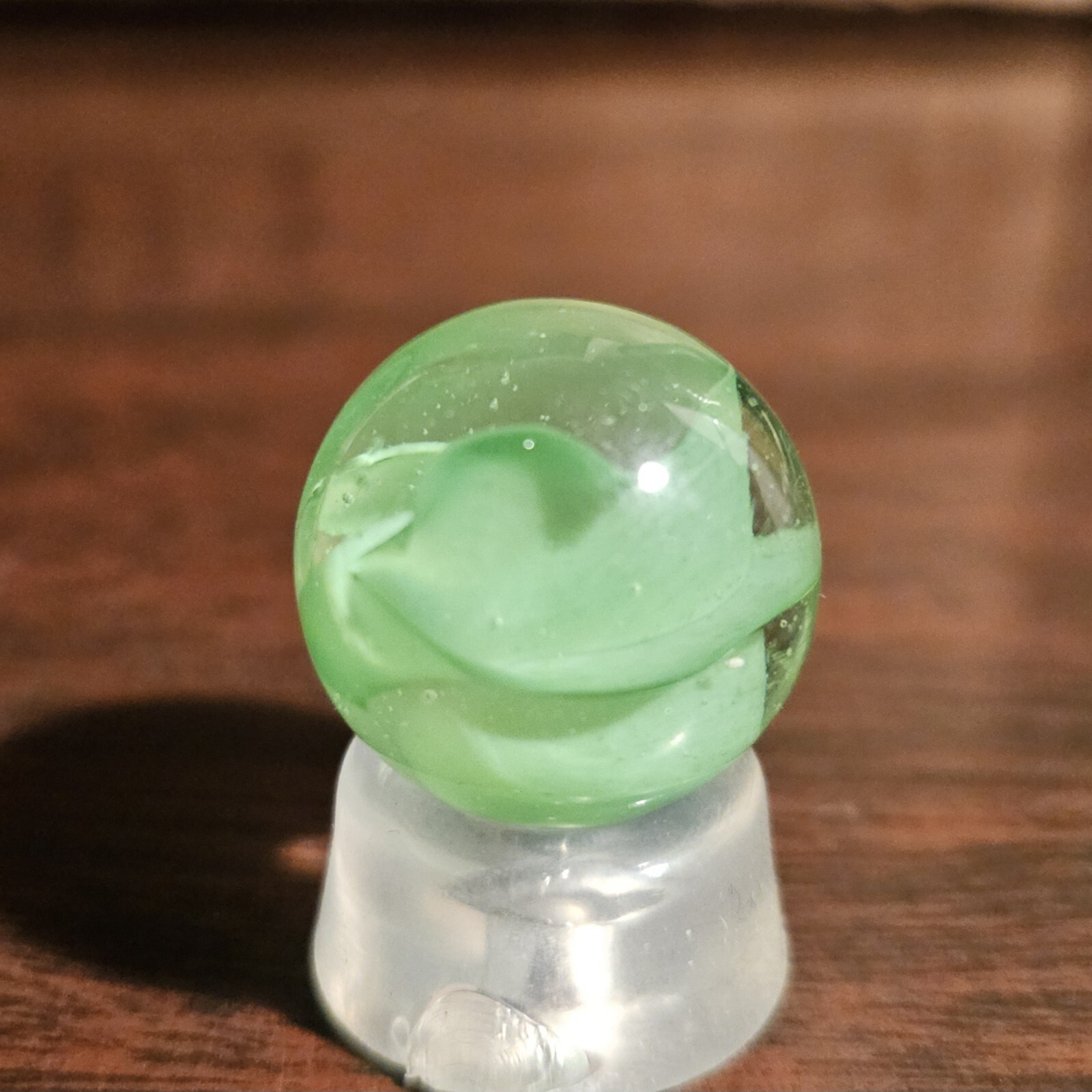 Vintage C E Bogard Hybrid Green in Clear O.94″ Diameter Shooter Glass Marble