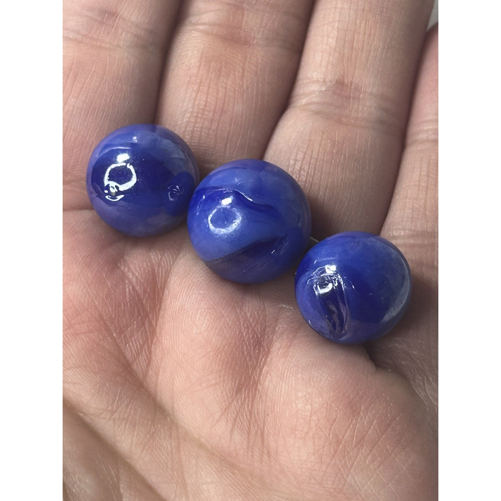 Lot Of 17 Marbles Blue White Teal Tan Yellow Swirl Imperfections