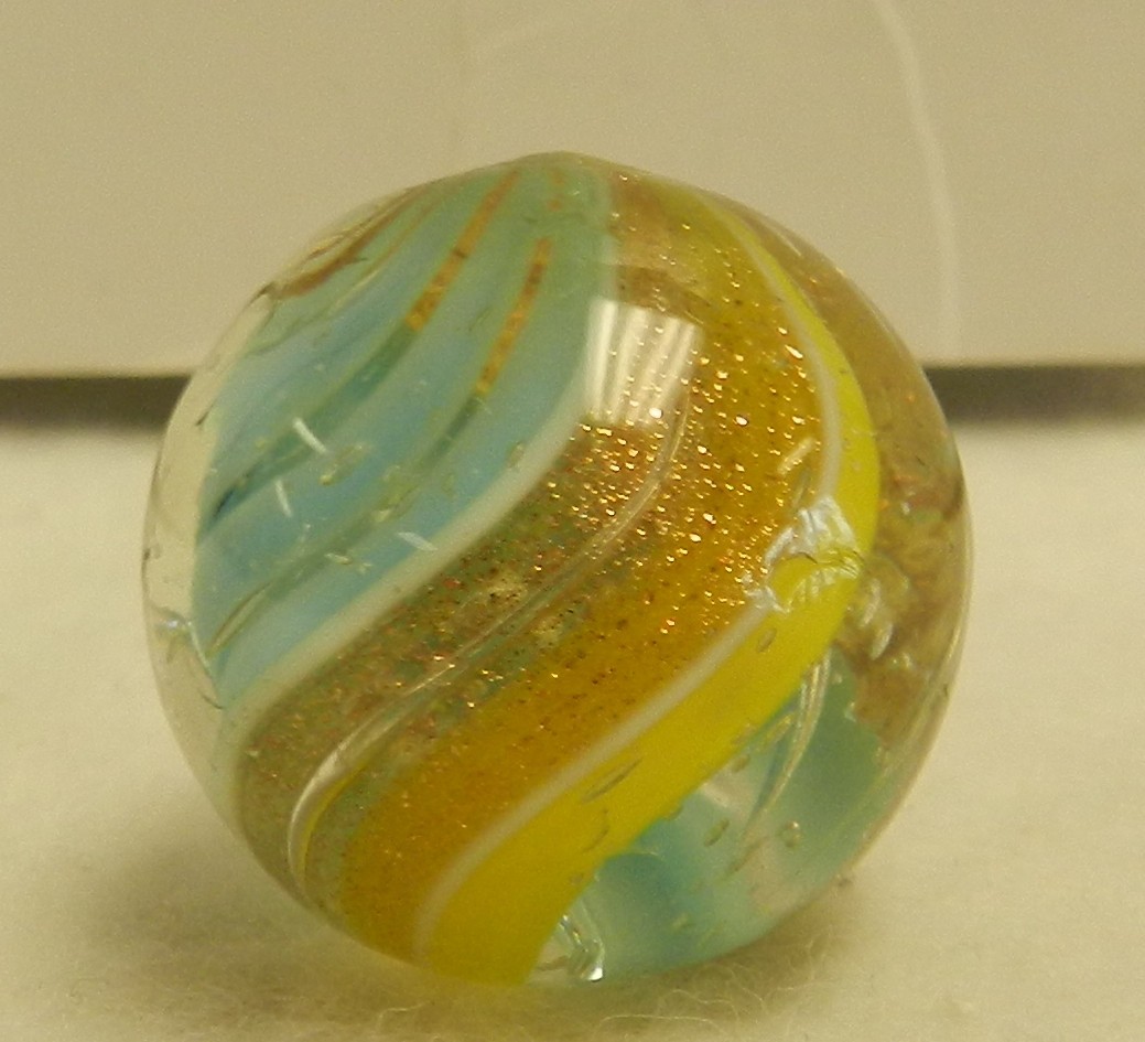 #19833m Bigger .85 Inches Vintage German Handmade 2 Color Ribbon Lutz Marble