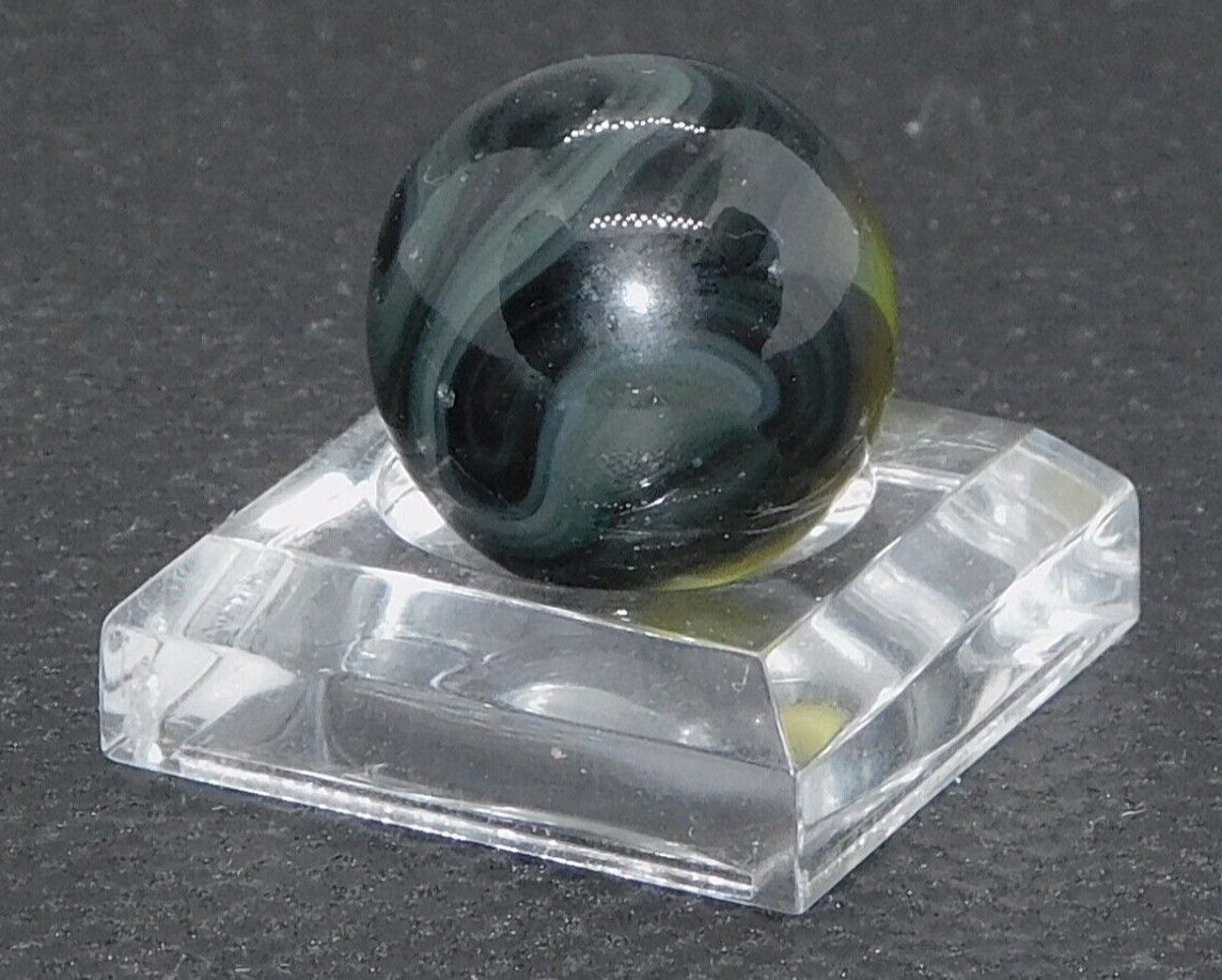 Vintage Marble Transparent Black Opaque Yellow Stripe Swirl ‘9’ Mint 0.56″ 7-03