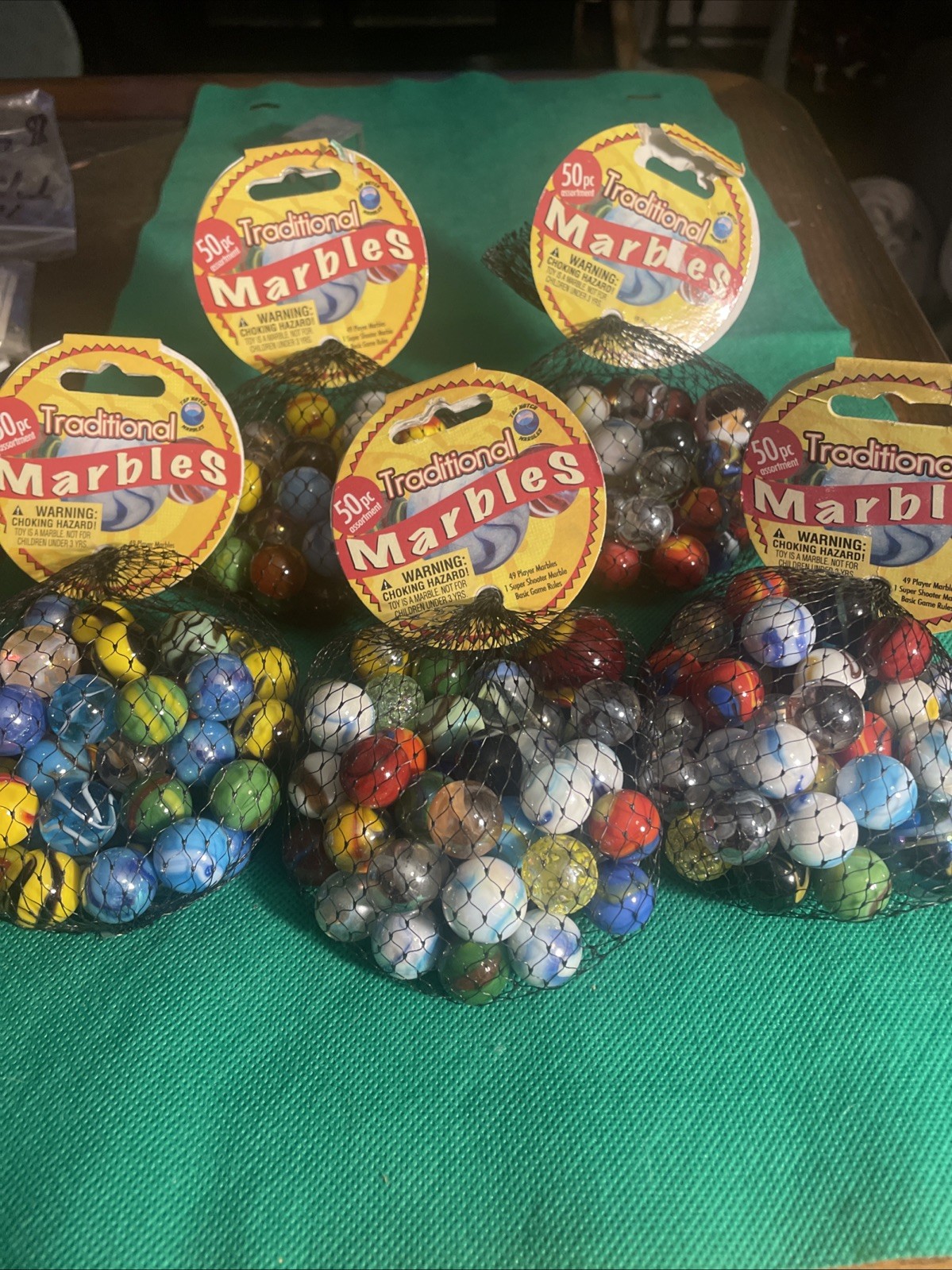 50 Piece Traditional Marbles 49 Plus 1 Shooter 100% Glass 5 Bags