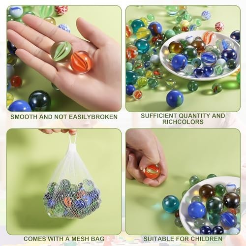 Glass Marbles, Bulk 100Pcs Cat Eye Mix Colors Medium Sized Thick Marble Decorati