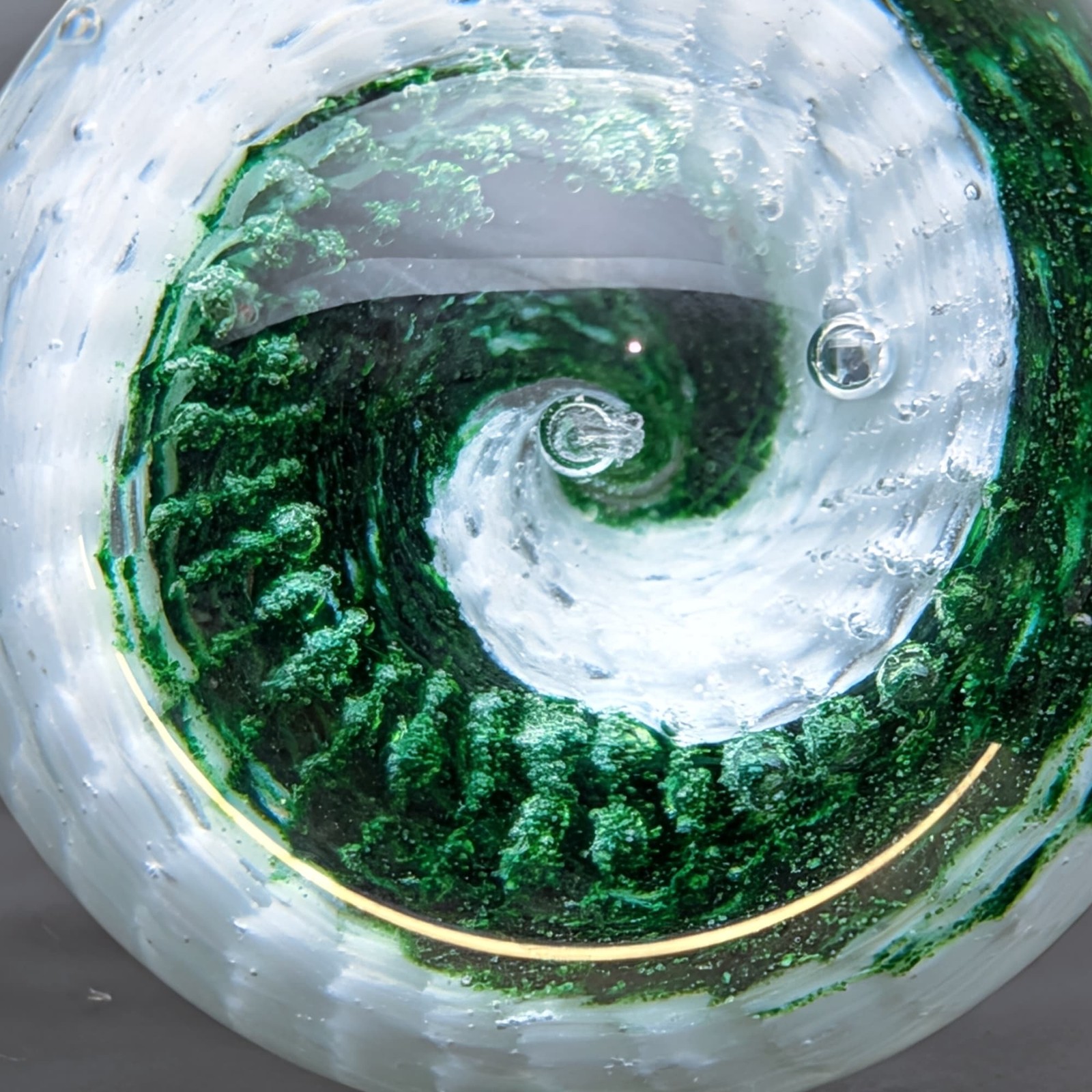 Sammy Hogue Signed SLH With Green And White Swirl & Clear Base Marble 1.83 Inch