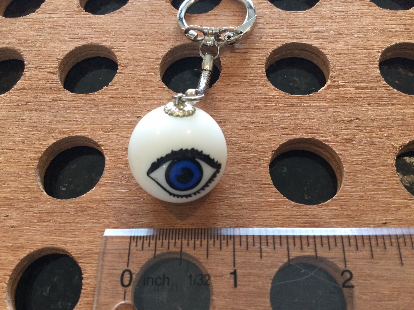 Vintage | Eye | Blue & Black Print on White Marble Keychain