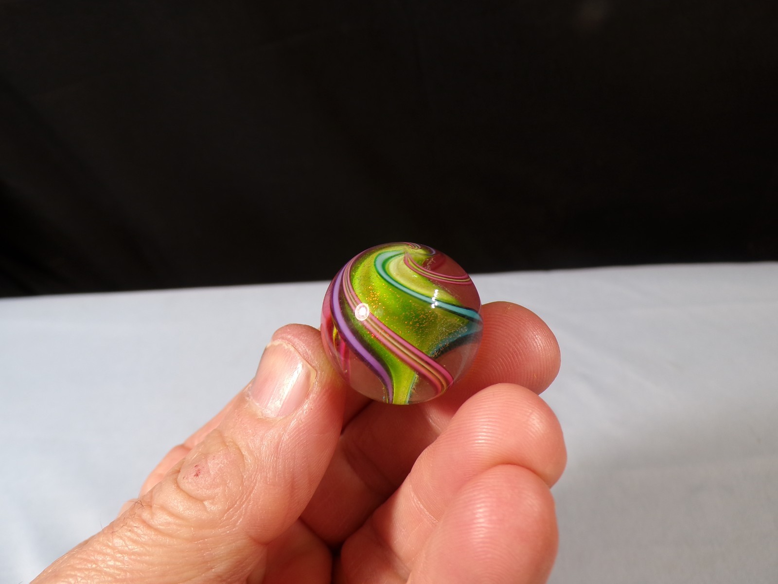 Bobbie Seese Contemporary Multicolored Art Glass Marble w/ Matching Glass Base