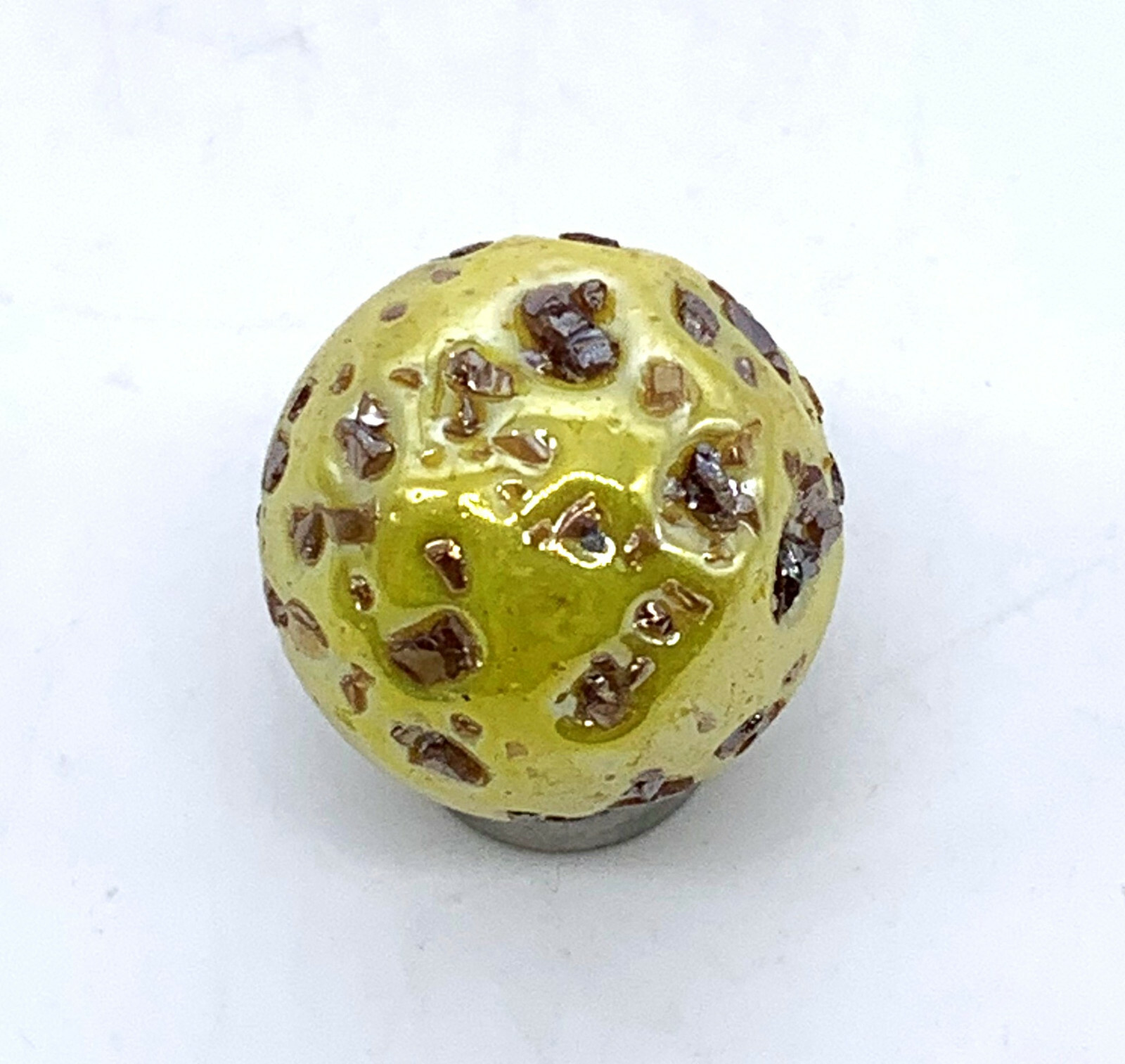 16mm Blowfish 5/8″ Player Glass Marble Pk 5 Iridescent Yellow w Brown Frit Chips