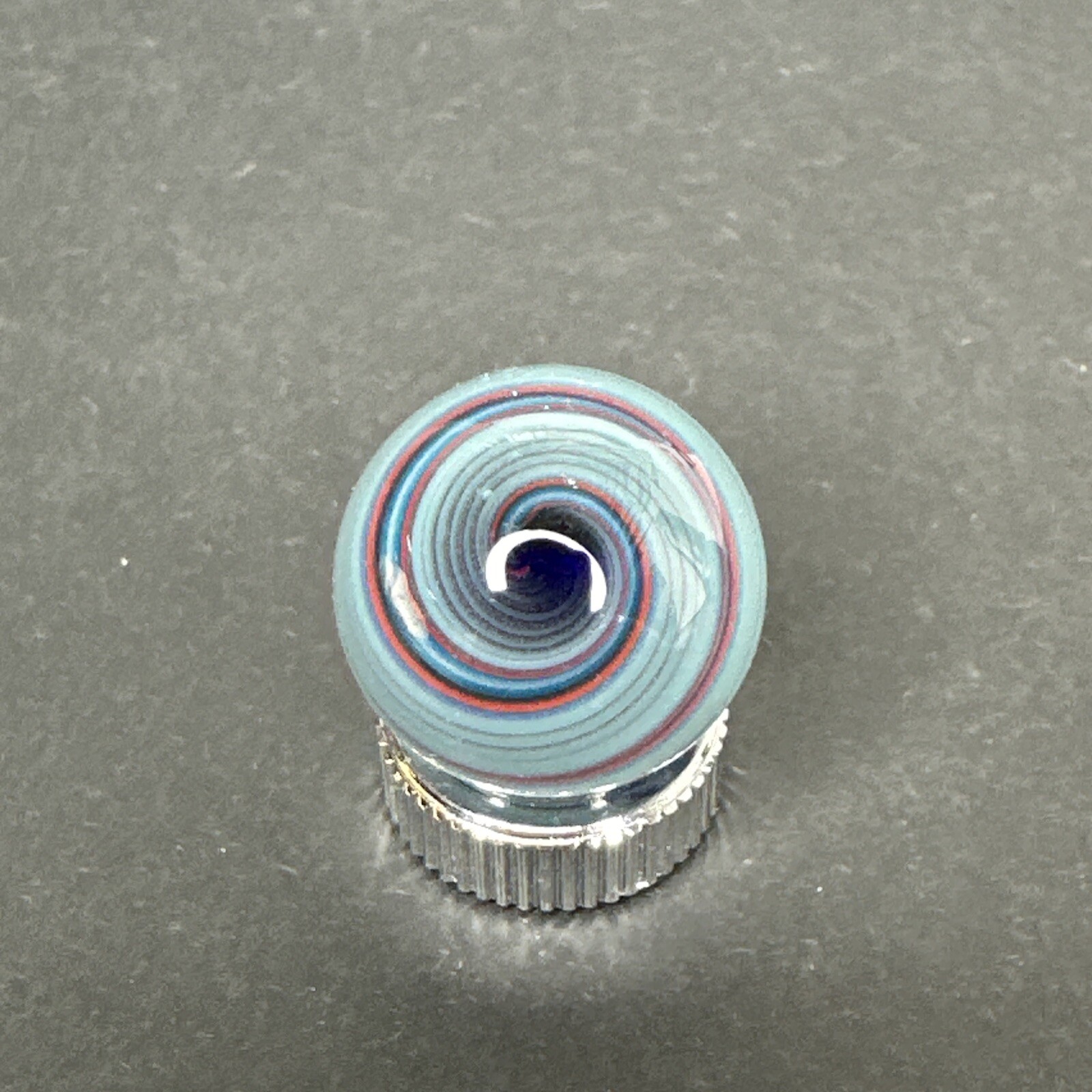 Contemporary Handmade Art Glass Marble .72″ Blue Borosilicate Swirl, UV Glow MIB