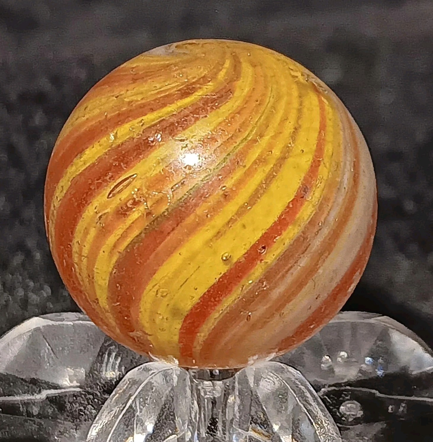 Antique German Handmade Onionskin Marble. .66″ Near Mint+. End Of Day Onionskin