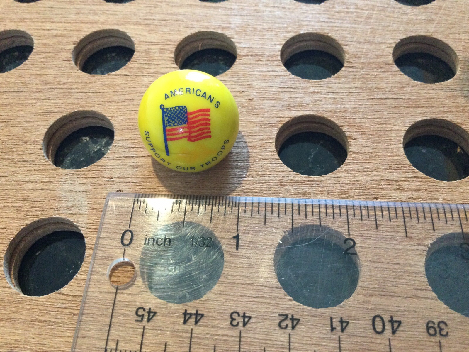 Vintage | “American’s Support Our Troops” | Red, White, & Blue on Yellow Marble