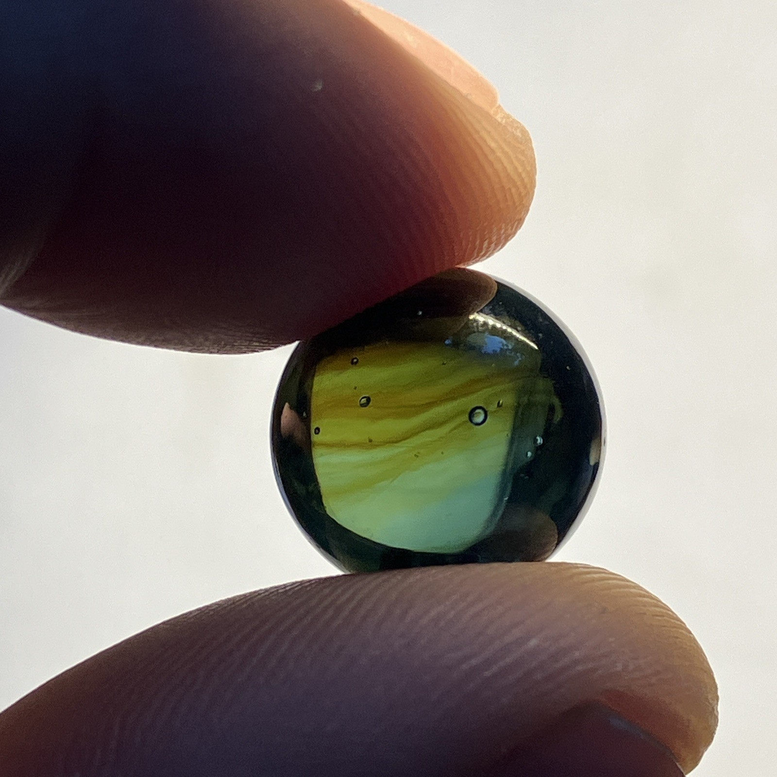 Vintage small glass marble Clear Blue Green Yellow Swirl .522″ possible Jabo