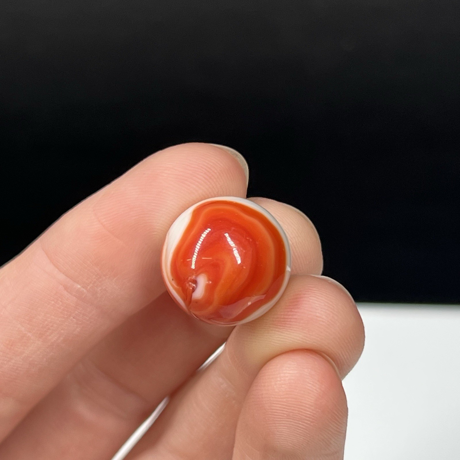 Vtg Old Glass Marble Akro Agate Peltier Christensen .60” Orange White Swirl