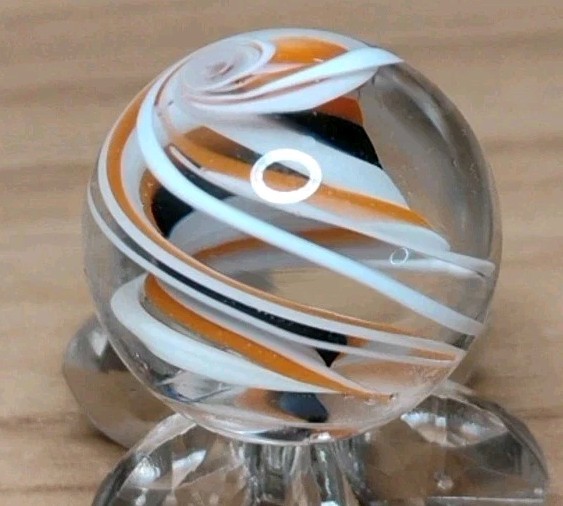 .74″ CONTEMPORARY MARBLES – “ORANGE CREAM” SPIRAL (SIGNED) MINT