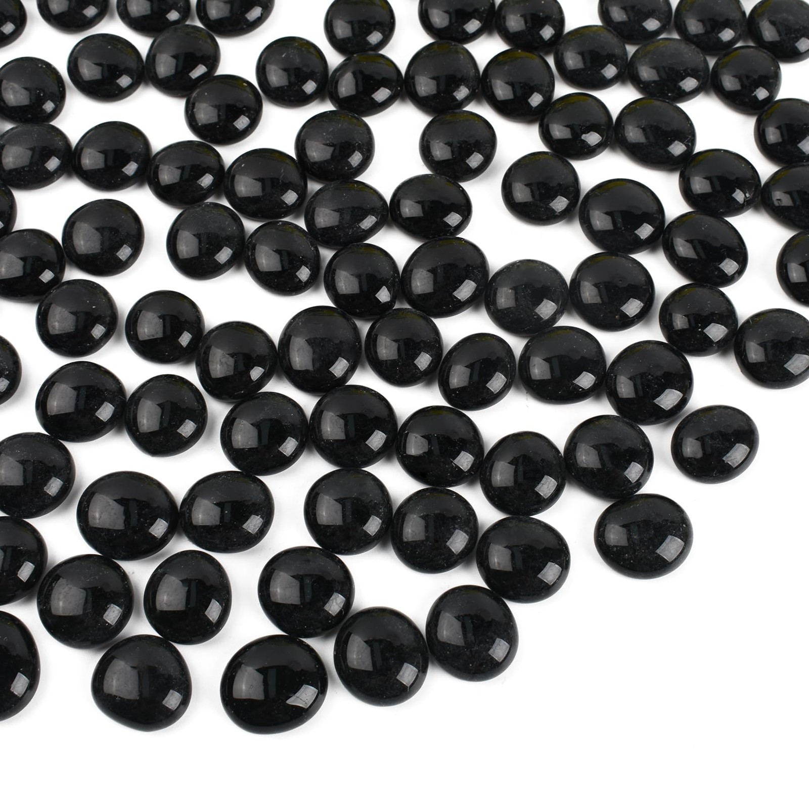 Flat Glass Marbles 1lb, 100PCS Black Flat Gems Glass Beads for Vase Filler Garde