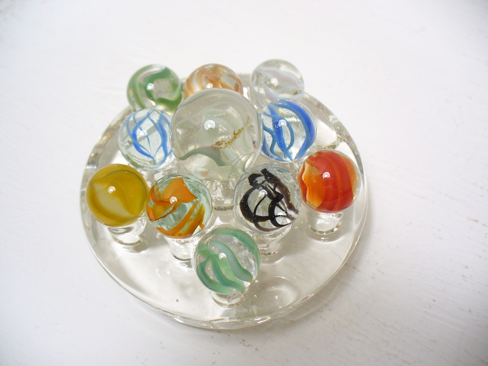 #971 Vintage Vitro Agate Cats Eye Marbles 11 pcs. 1 shooter and 10 regular