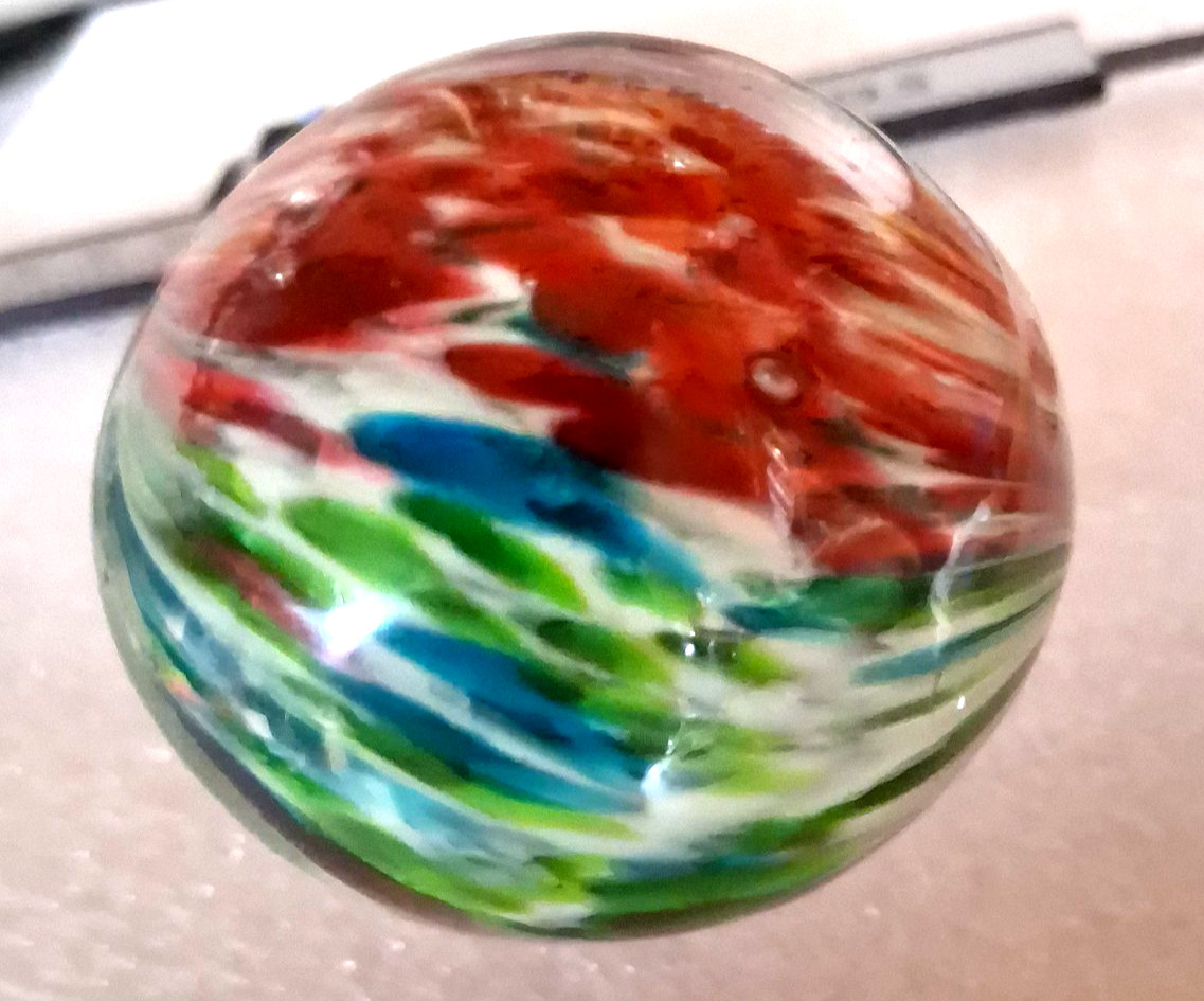Large German Onion Skin Marble 2.11″ Red Green Blue White X-80 Lobed 2.25
