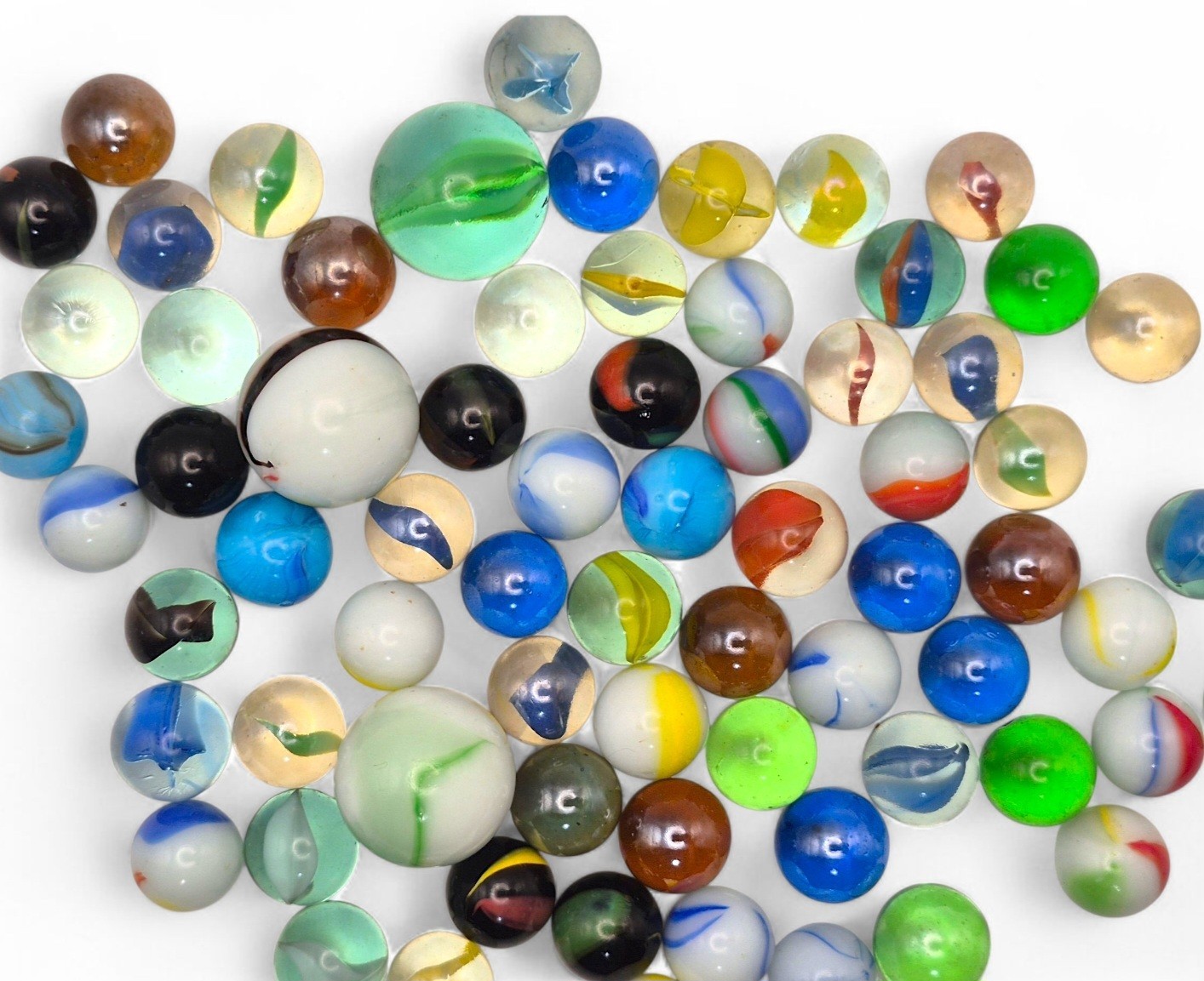 Vintage Glass Marbles Lot 15 oz Mixed Swirls Cat’s Eye Shooters