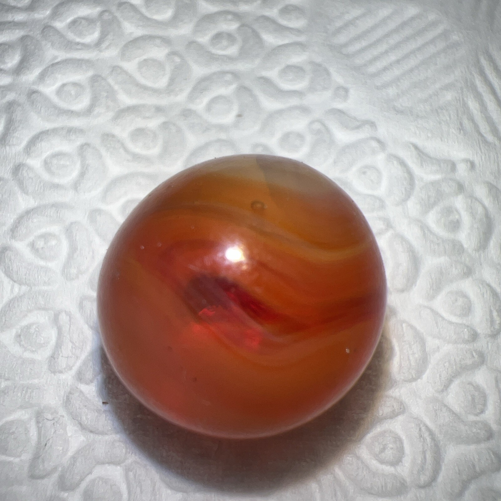 Vintage Peltier K & M Or Red Zebra Marble. Measures .50 Near Mint Condition.