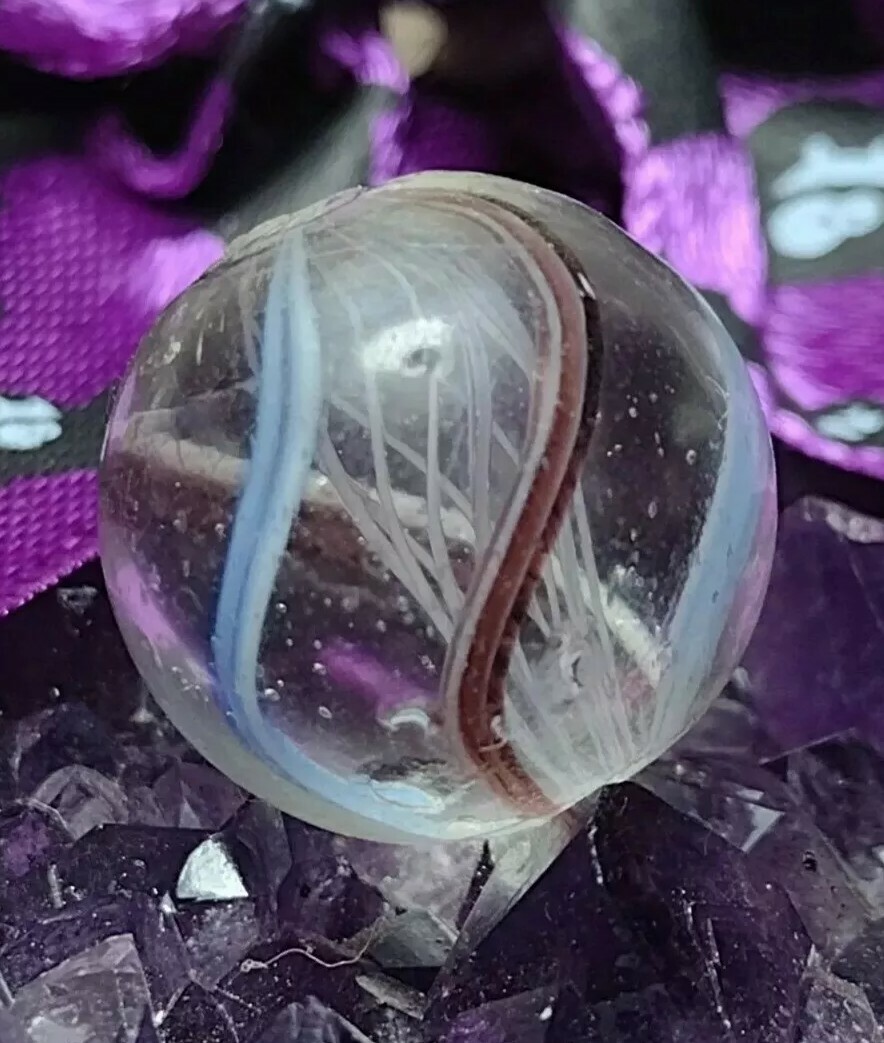 CHARMING PURPLE 💎 White LATTICINIO Net SWIRL Play GERMAN Glass Marbles .67″