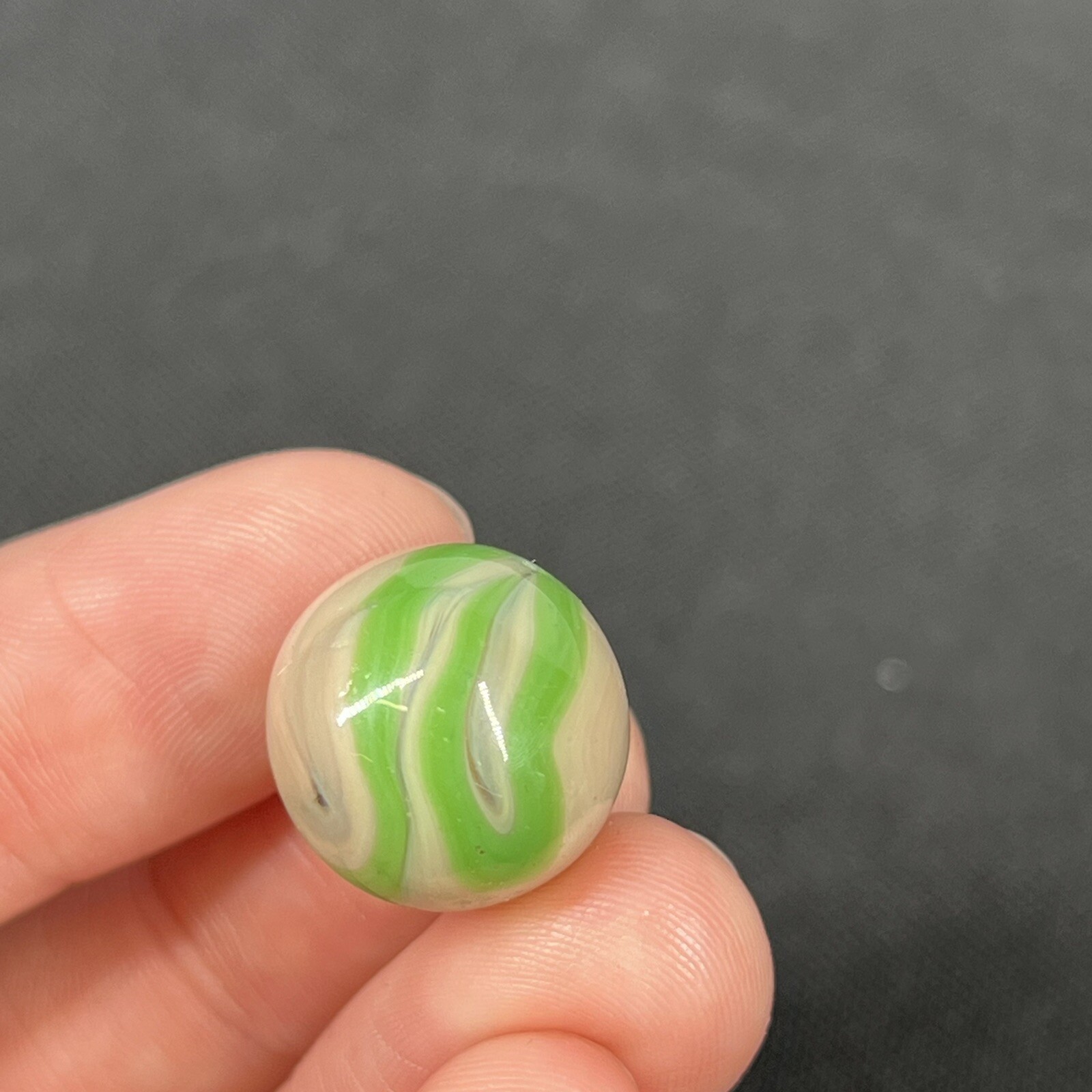 Vintage Agate Christensen Peltier Art Glass Swirl Marble .6” Green Creamy