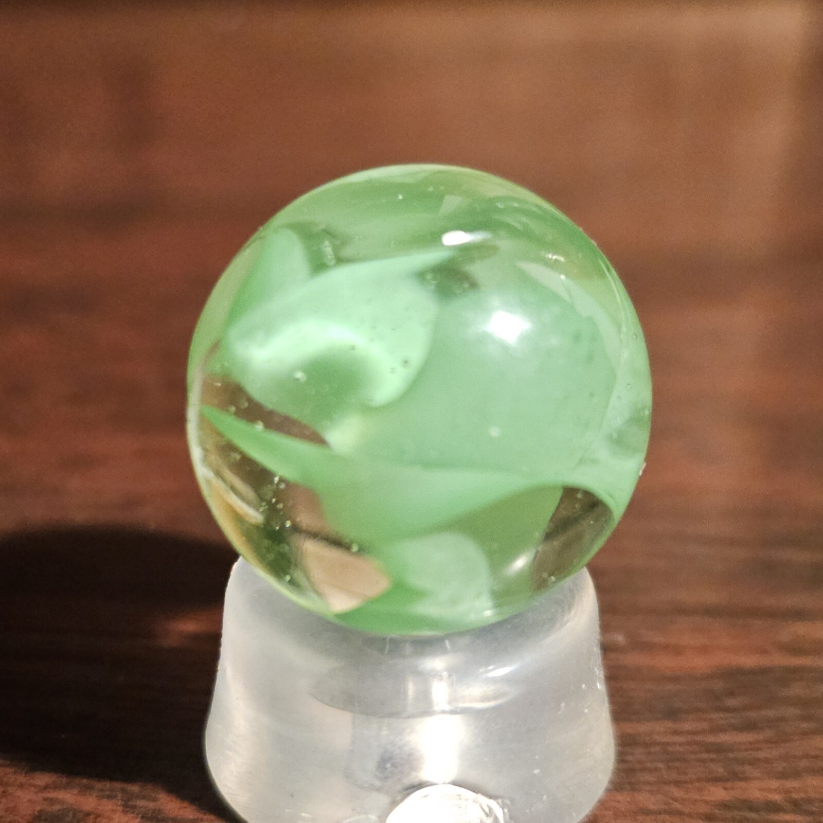 Vintage C E Bogard Hybrid Green in Clear O.94″ Diameter Shooter Glass Marble